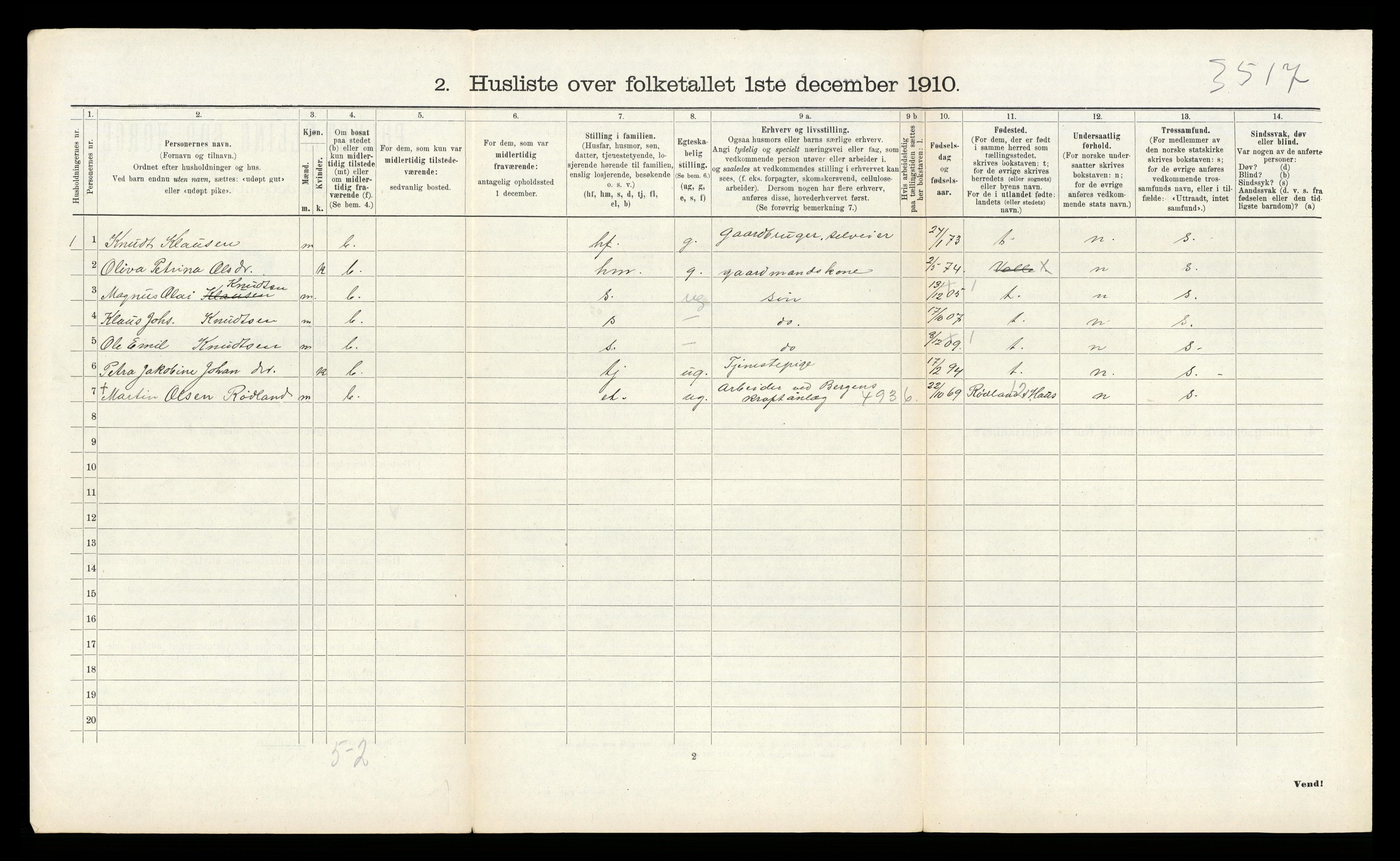 RA, 1910 census for Samnanger, 1910, p. 740