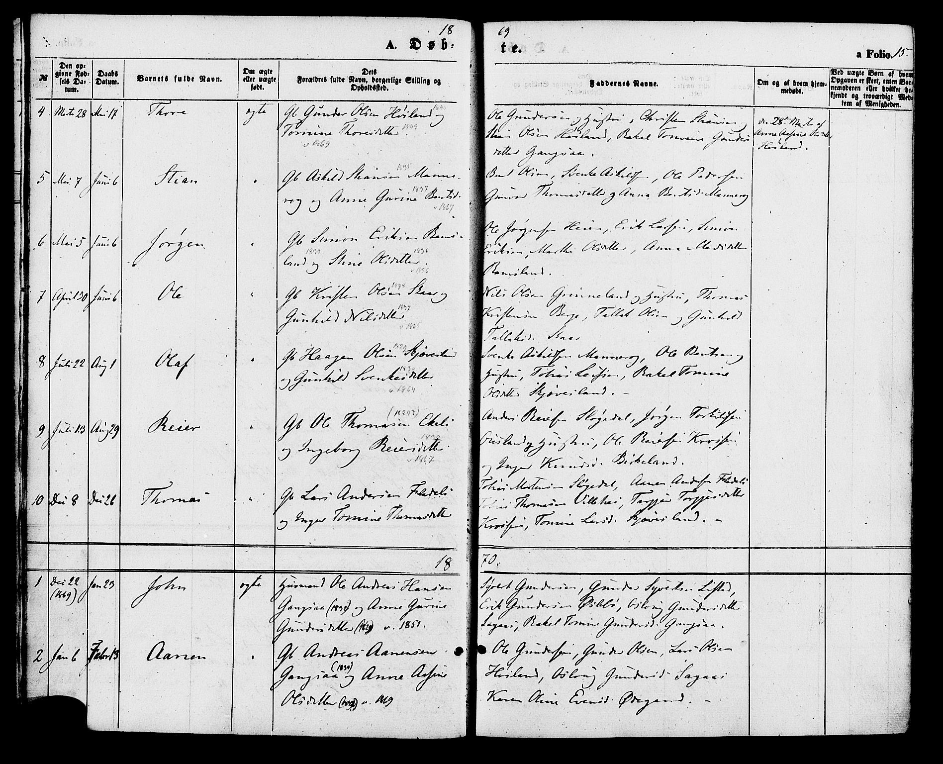 Holum sokneprestkontor, SAK/1111-0022/F/Fa/Fac/L0003: Parish register (official) no. A 3, 1860-1883, p. 15