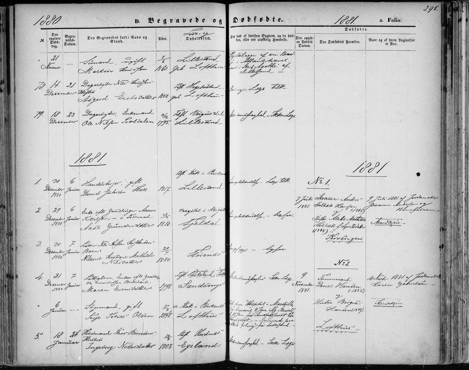 Vestre Moland sokneprestkontor, SAK/1111-0046/F/Fa/Fab/L0008: Parish register (official) no. A 8, 1873-1883, p. 298