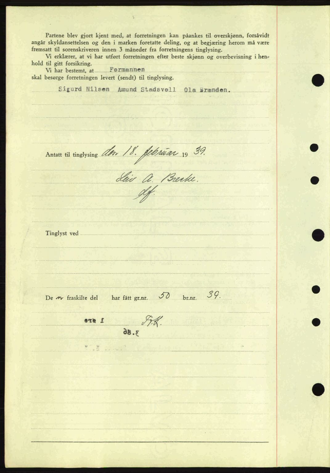 Hadeland og Land tingrett, AV/SAH-TING-010/H/Hb/Hbb/L0077: Mortgage book no. A77, 1938-1939, Diary no: : 348/1939