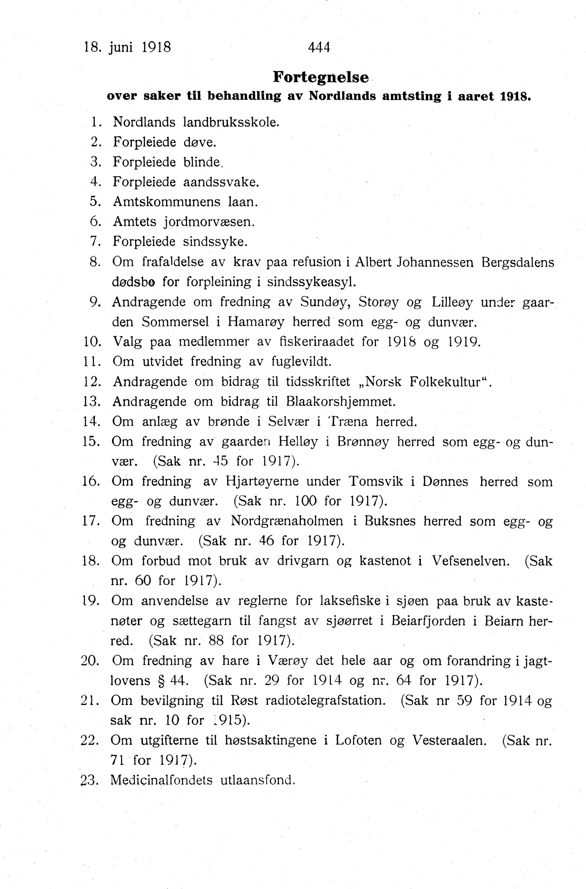 Nordland Fylkeskommune. Fylkestinget, AIN/NFK-17/176/A/Ac/L0041: Fylkestingsforhandlinger 1918, 1918, p. 444