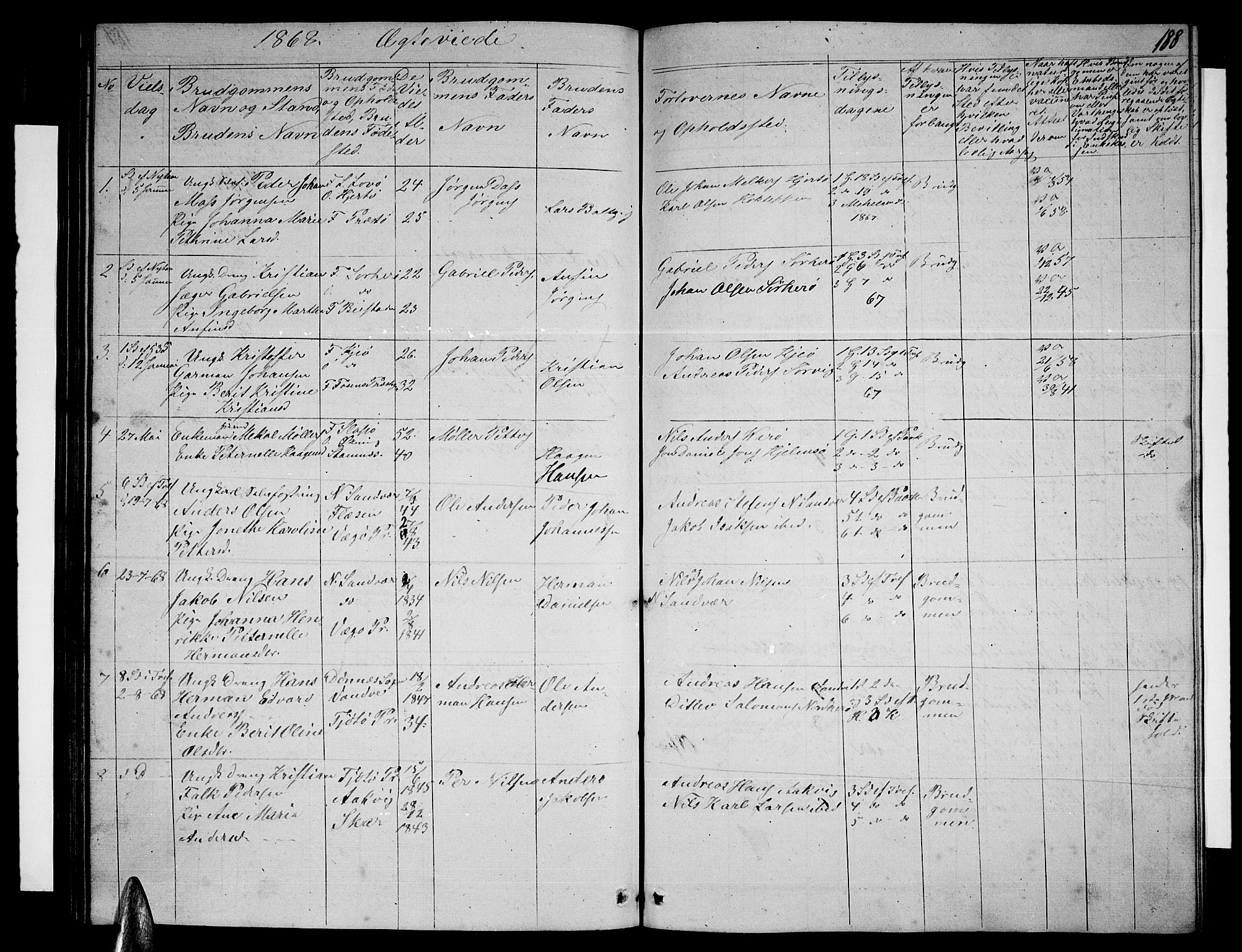 Ministerialprotokoller, klokkerbøker og fødselsregistre - Nordland, AV/SAT-A-1459/834/L0512: Parish register (copy) no. 834C03, 1862-1877, p. 188