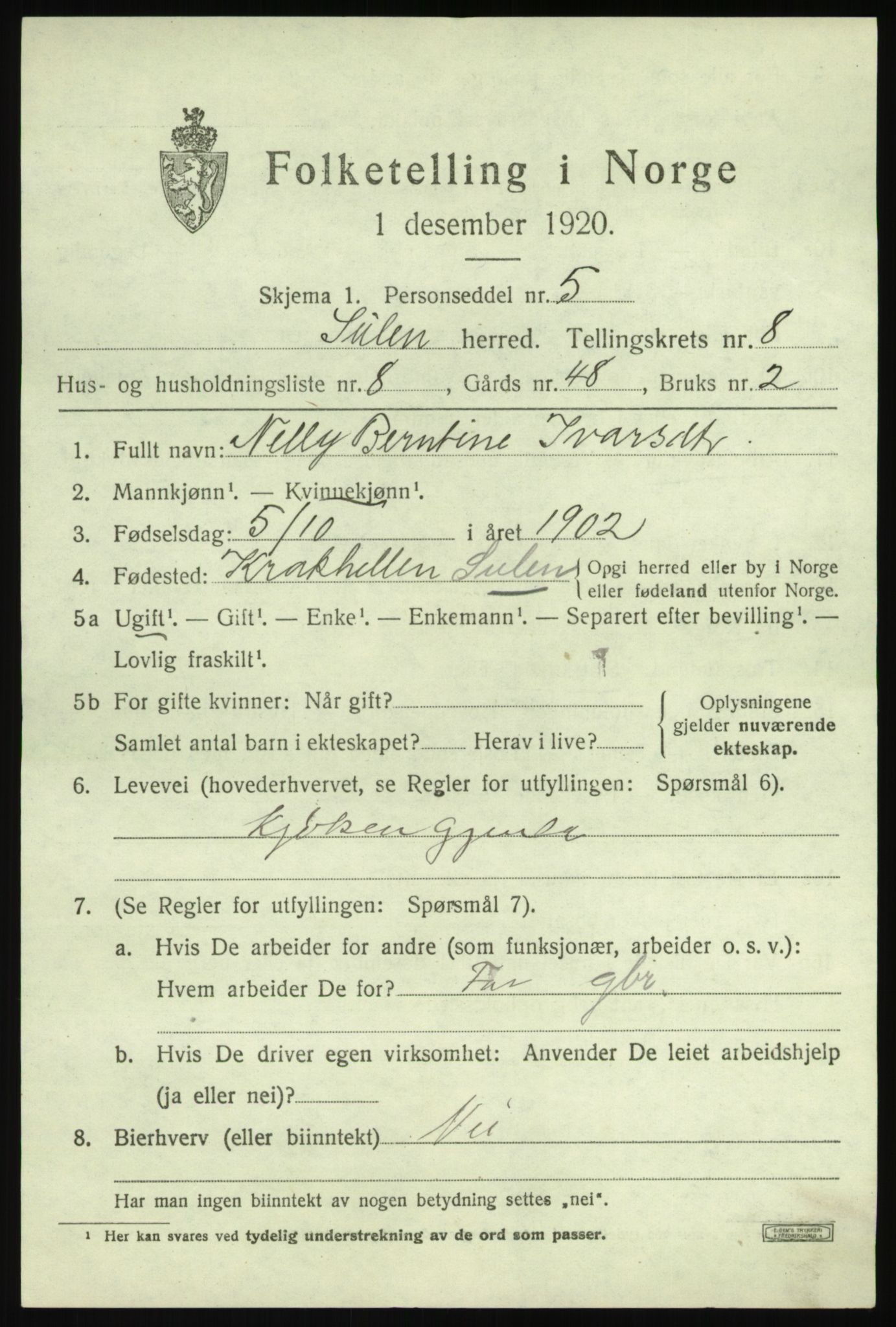 SAB, 1920 census for Solund, 1920, p. 3238