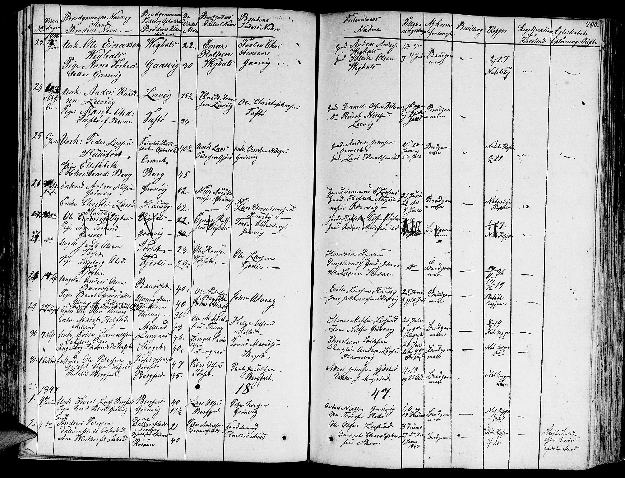 Ministerialprotokoller, klokkerbøker og fødselsregistre - Møre og Romsdal, SAT/A-1454/578/L0904: Parish register (official) no. 578A03, 1836-1858, p. 280