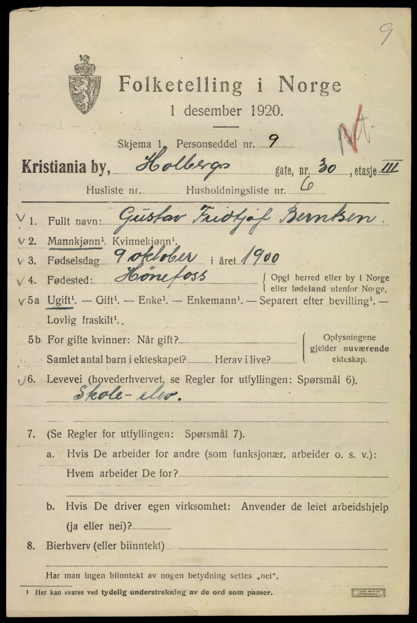 SAO, 1920 census for Kristiania, 1920, p. 295529