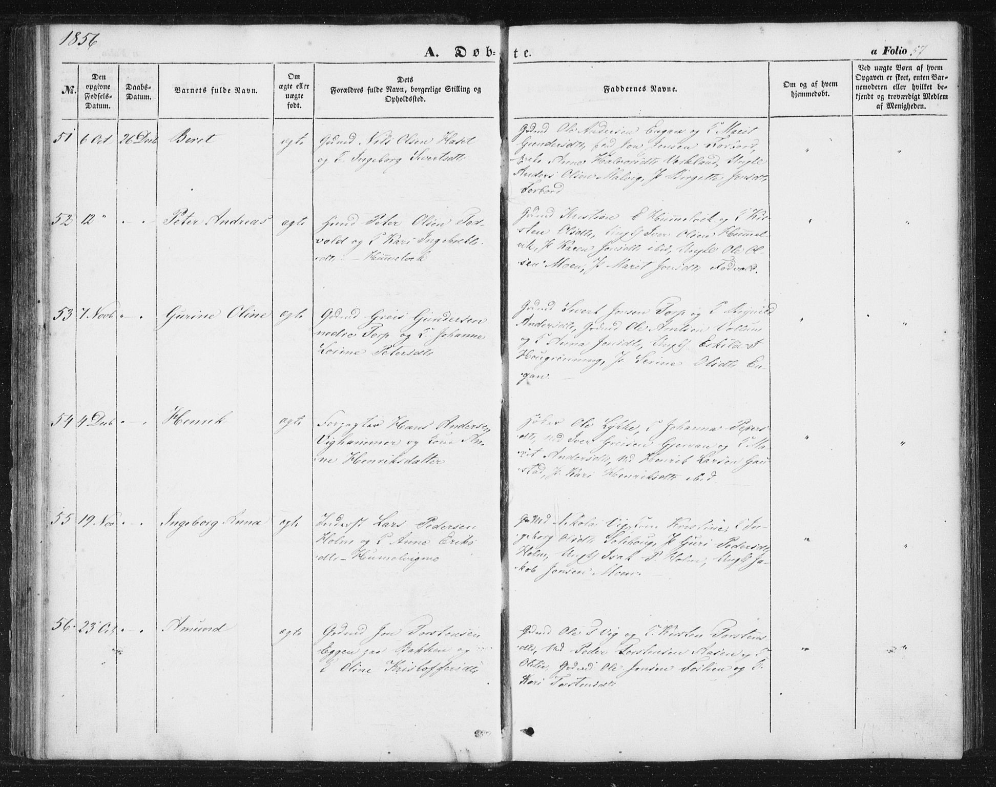 Ministerialprotokoller, klokkerbøker og fødselsregistre - Sør-Trøndelag, AV/SAT-A-1456/616/L0407: Parish register (official) no. 616A04, 1848-1856, p. 57