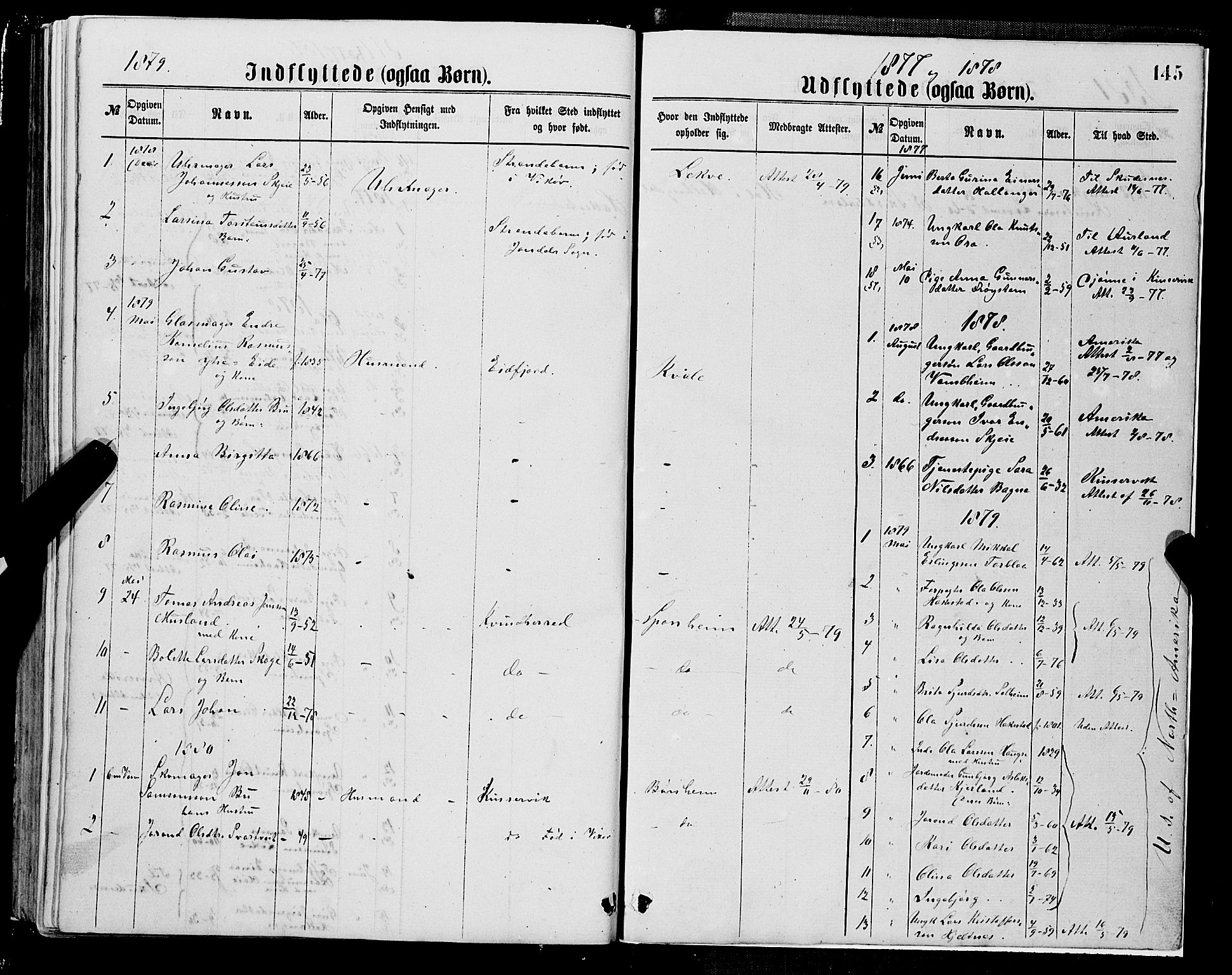 Ulvik sokneprestembete, SAB/A-78801/H/Hab: Parish register (copy) no. A 2, 1869-1882, p. 145