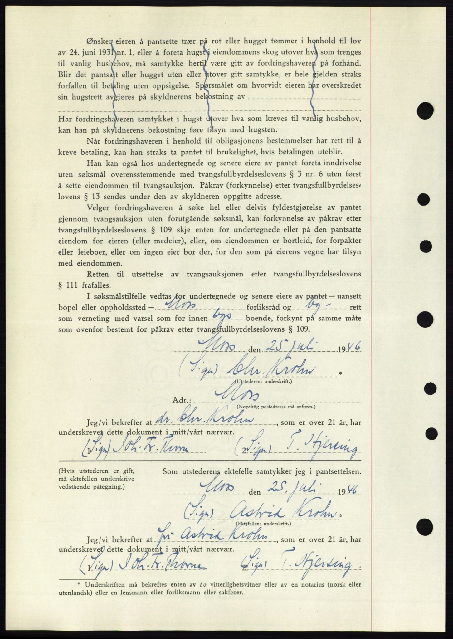 Moss sorenskriveri, SAO/A-10168: Mortgage book no. B15, 1946-1946, Diary no: : 1713/1946