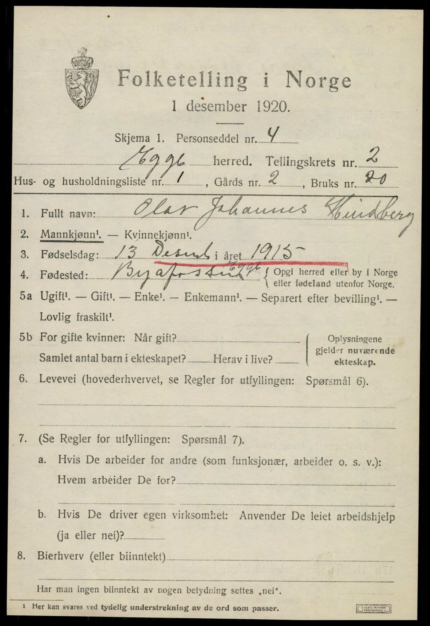 SAT, 1920 census for Egge, 1920, p. 1040