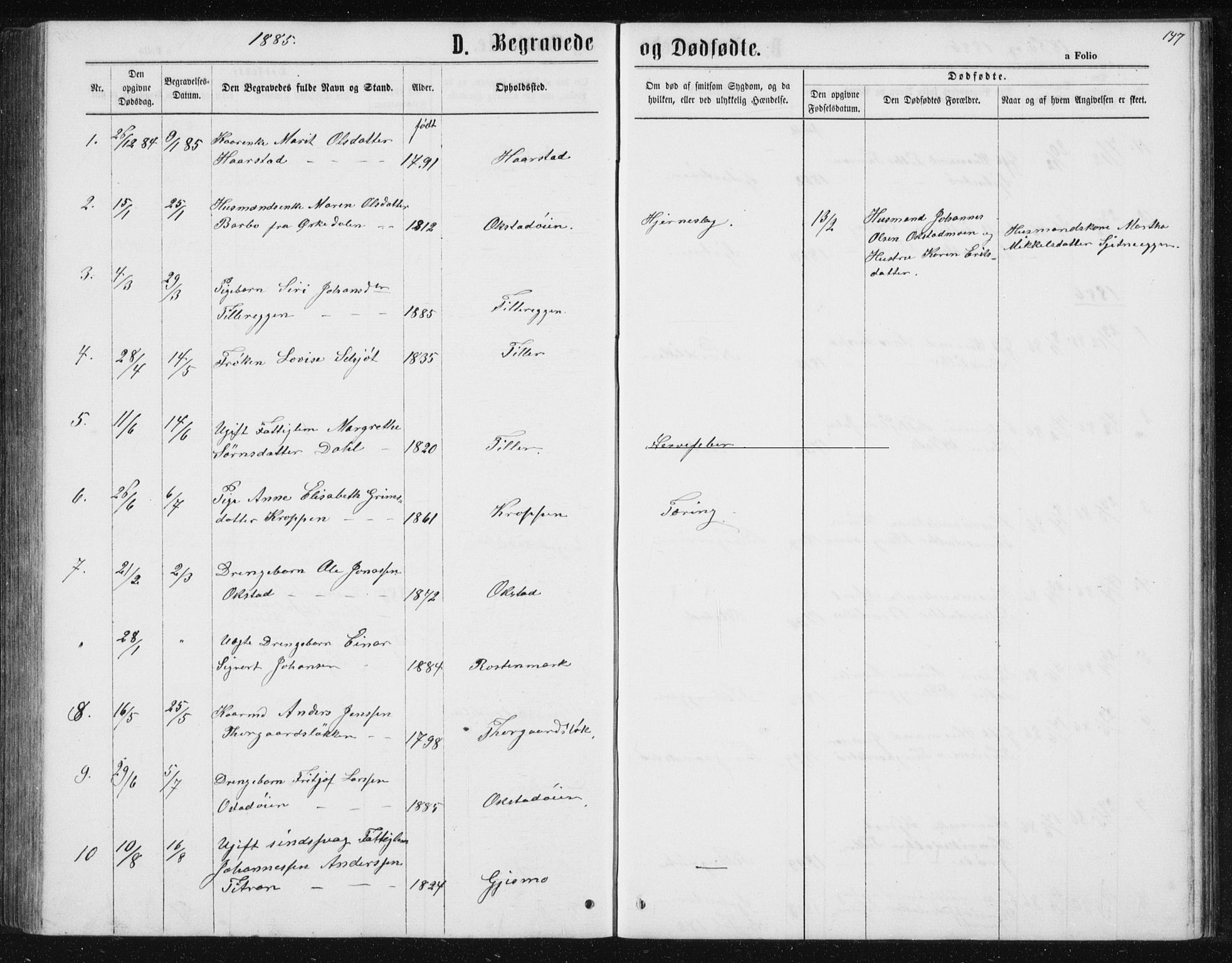 Ministerialprotokoller, klokkerbøker og fødselsregistre - Sør-Trøndelag, AV/SAT-A-1456/621/L0459: Parish register (copy) no. 621C02, 1866-1895, p. 147