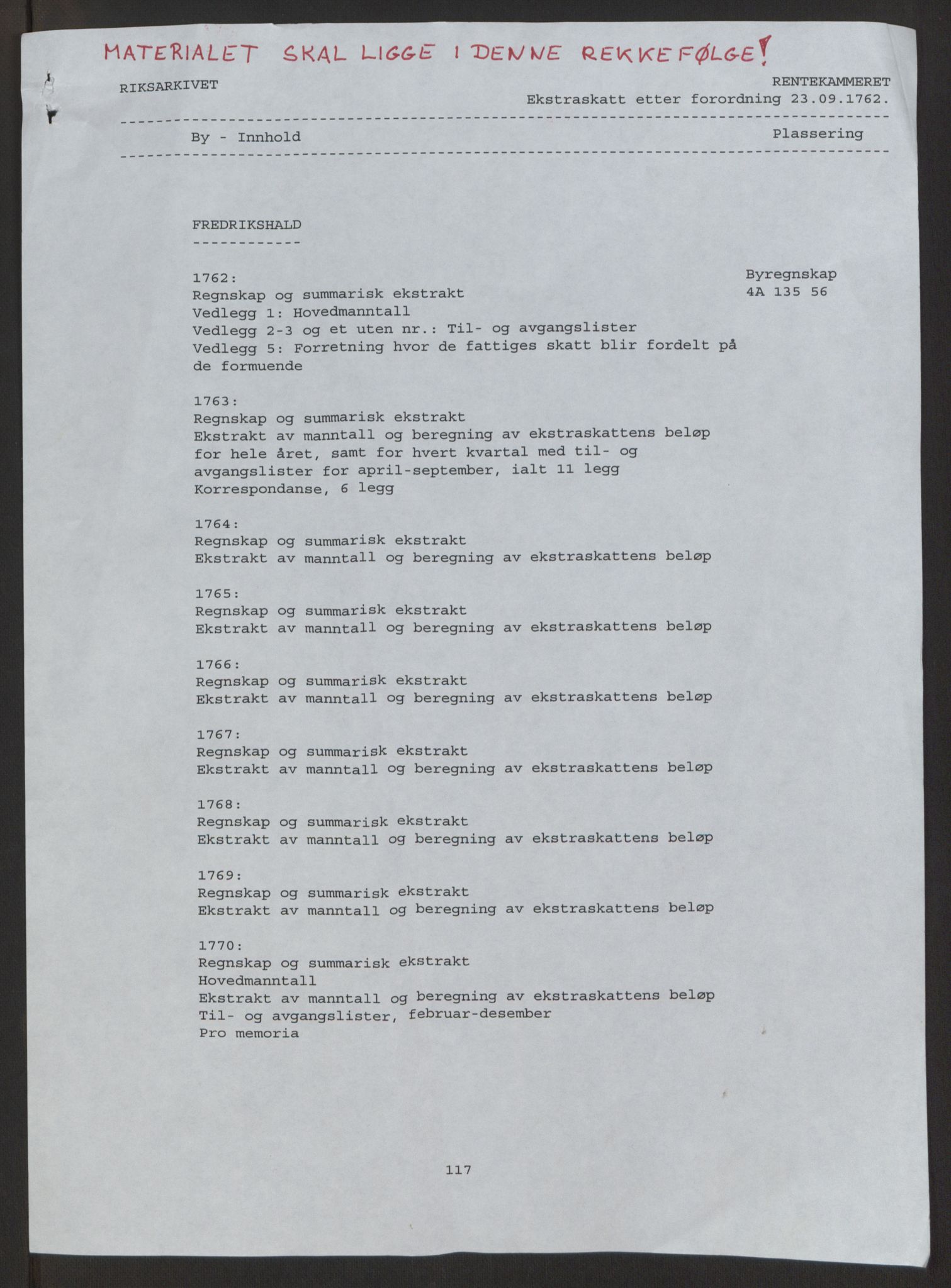 Rentekammeret inntil 1814, Reviderte regnskaper, Byregnskaper, AV/RA-EA-4066/R/Ra/L0006/0001: [A4] Kontribusjonsregnskap / Ekstraskatt, 1762-1772, p. 2