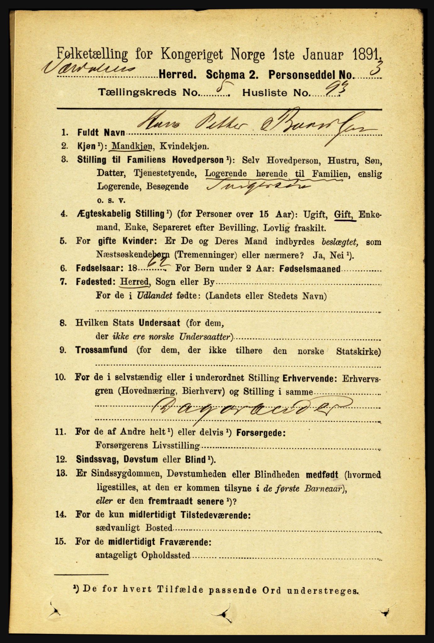 RA, 1891 census for 1721 Verdal, 1891, p. 3488