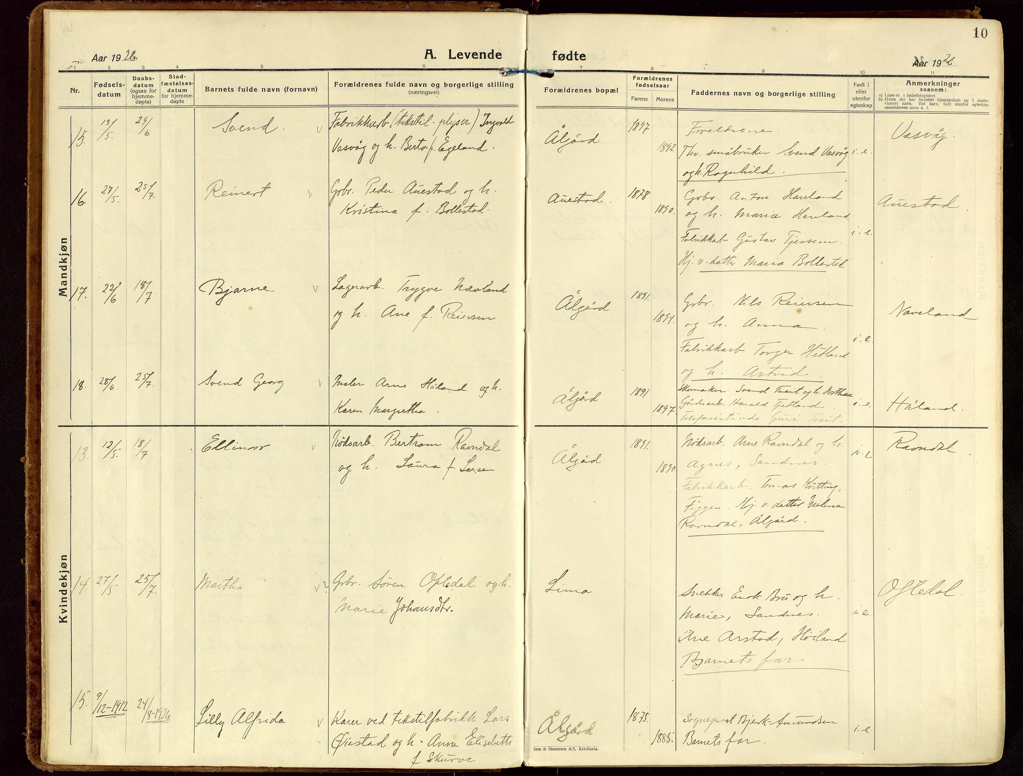 Gjesdal sokneprestkontor, AV/SAST-A-101796/003/O/L0001: Parish register (official) no. A 1, 1925-1949, p. 10