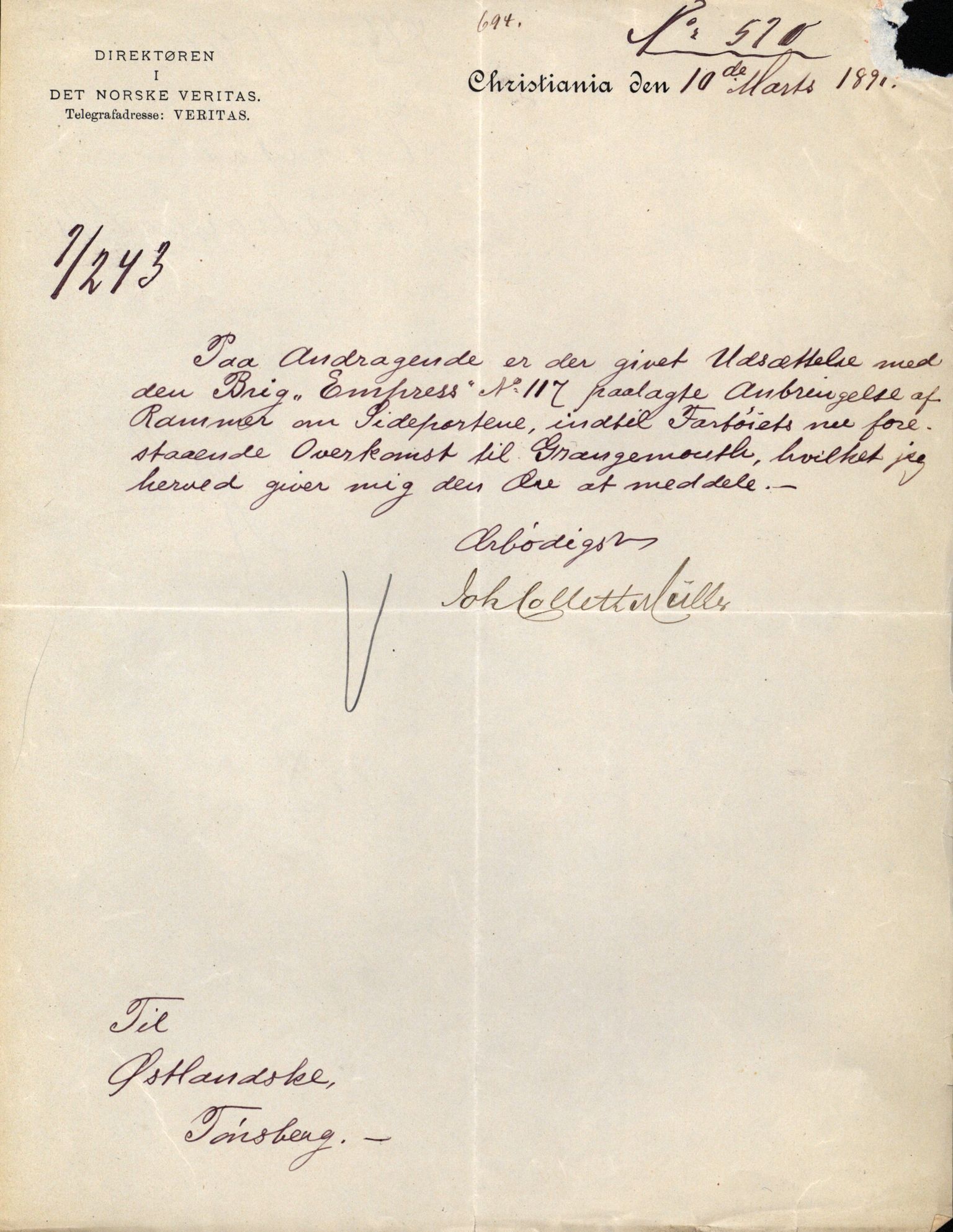 Pa 63 - Østlandske skibsassuranceforening, VEMU/A-1079/G/Ga/L0030/0002: Havaridokumenter / To venner, Emil, Empress, Enterprise, Dacapo, Dato, 1893, p. 68