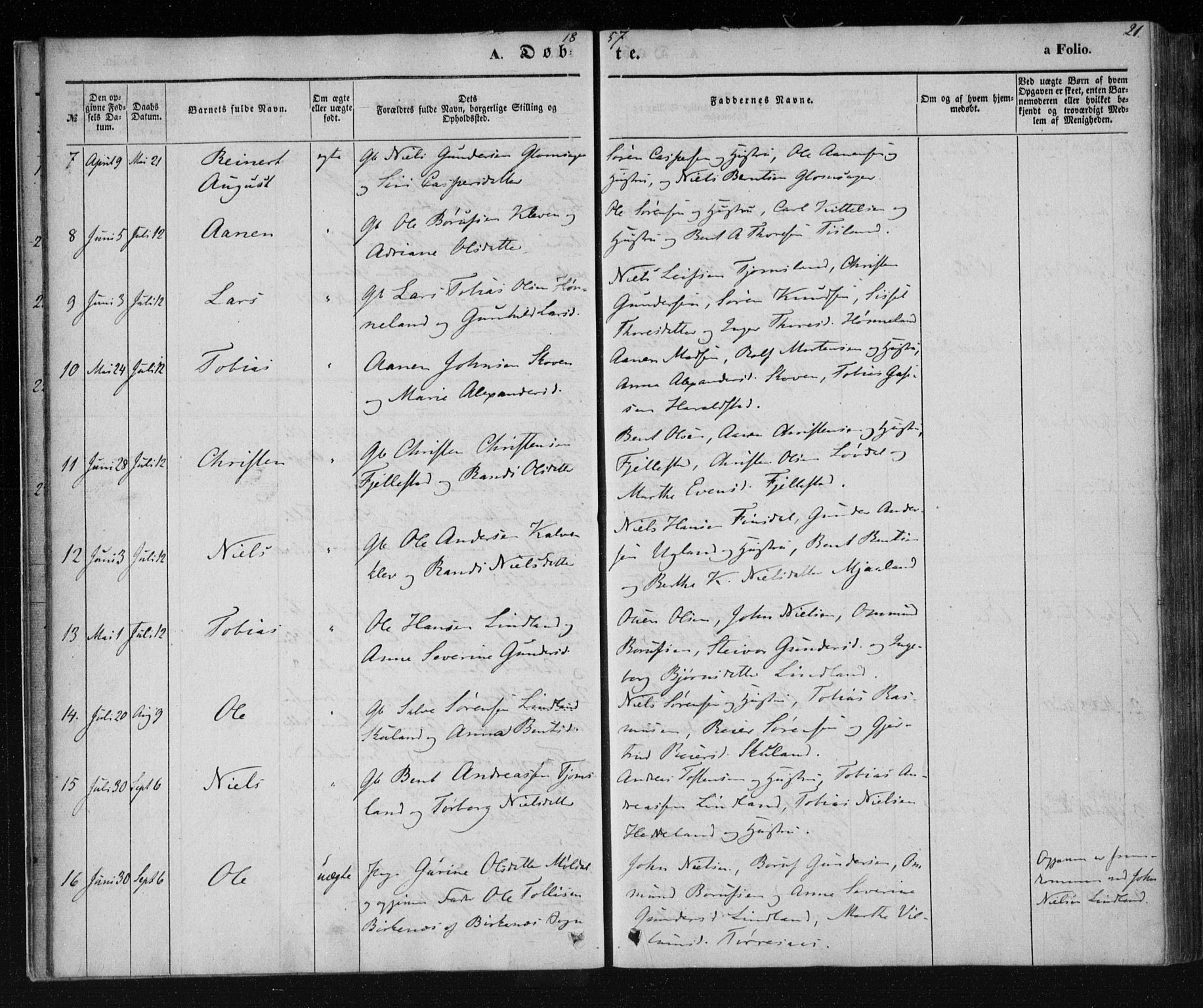 Holum sokneprestkontor, AV/SAK-1111-0022/F/Fa/Fab/L0005: Parish register (official) no. A 5, 1847-1874, p. 21