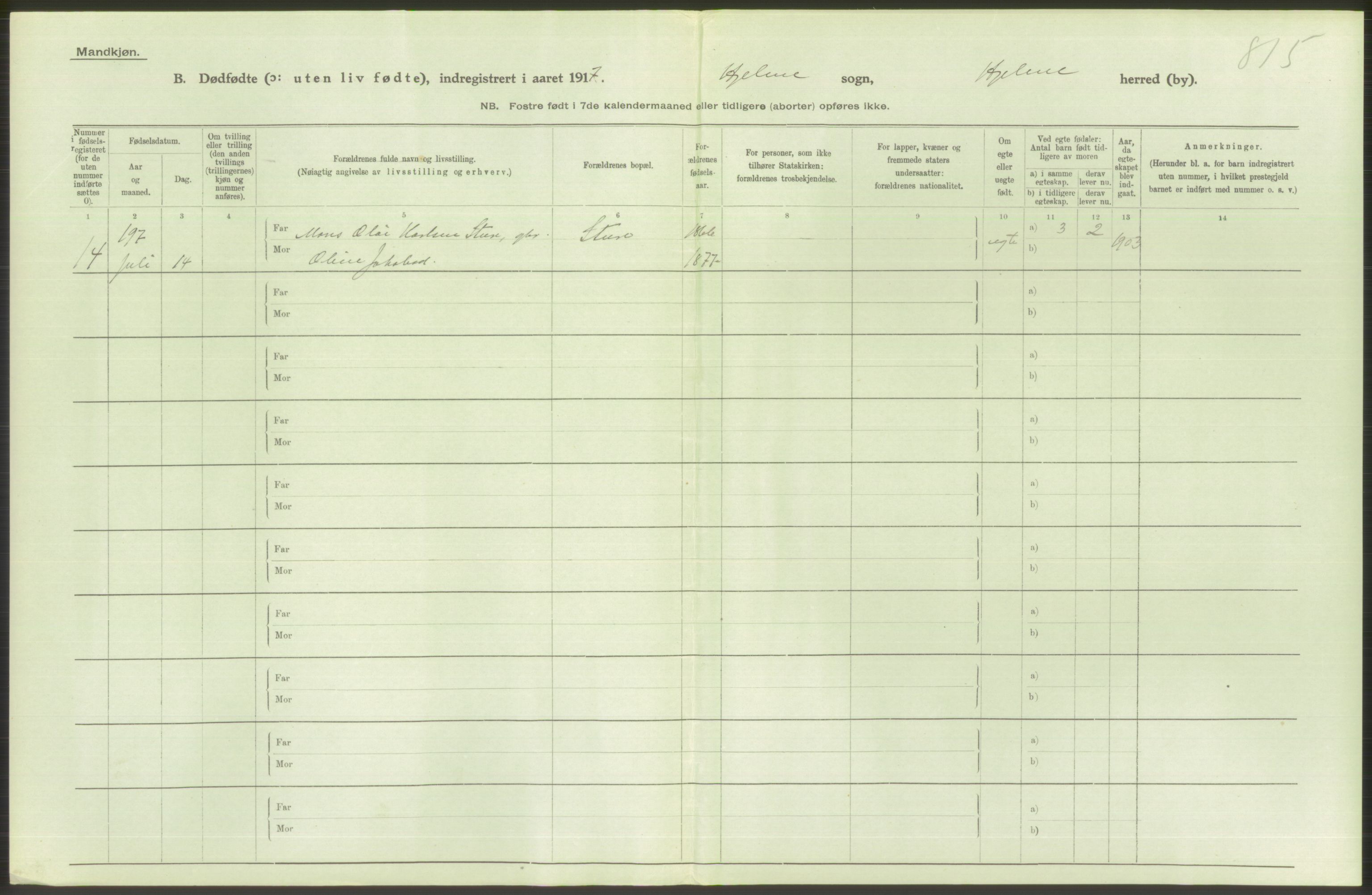 Statistisk sentralbyrå, Sosiodemografiske emner, Befolkning, AV/RA-S-2228/D/Df/Dfb/Dfbg/L0036: S. Bergenhus amt: Døde, dødfødte. Bygder., 1917, p. 60