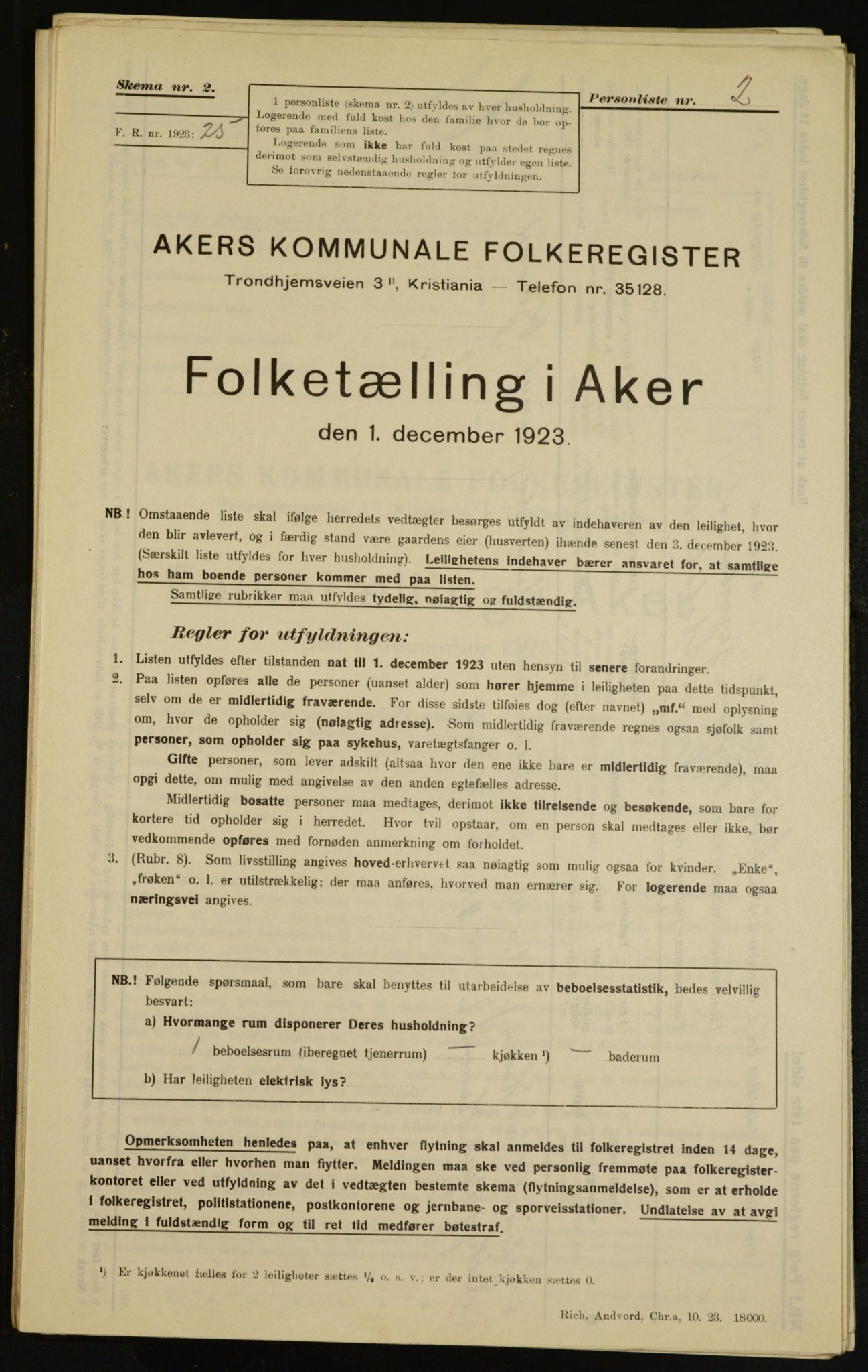 , Municipal Census 1923 for Aker, 1923, p. 7605