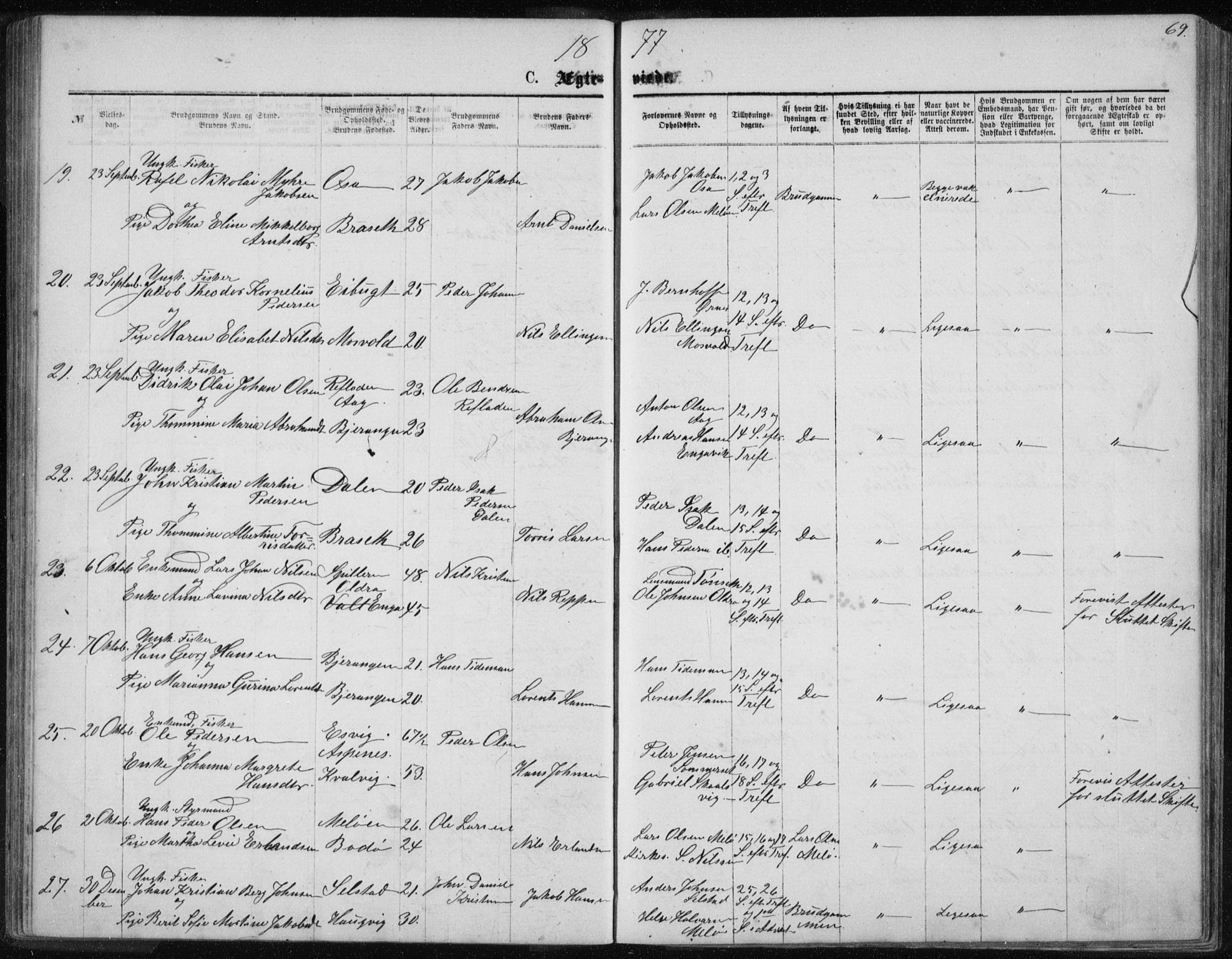 Ministerialprotokoller, klokkerbøker og fødselsregistre - Nordland, AV/SAT-A-1459/843/L0635: Parish register (copy) no. 843C04, 1872-1887, p. 69