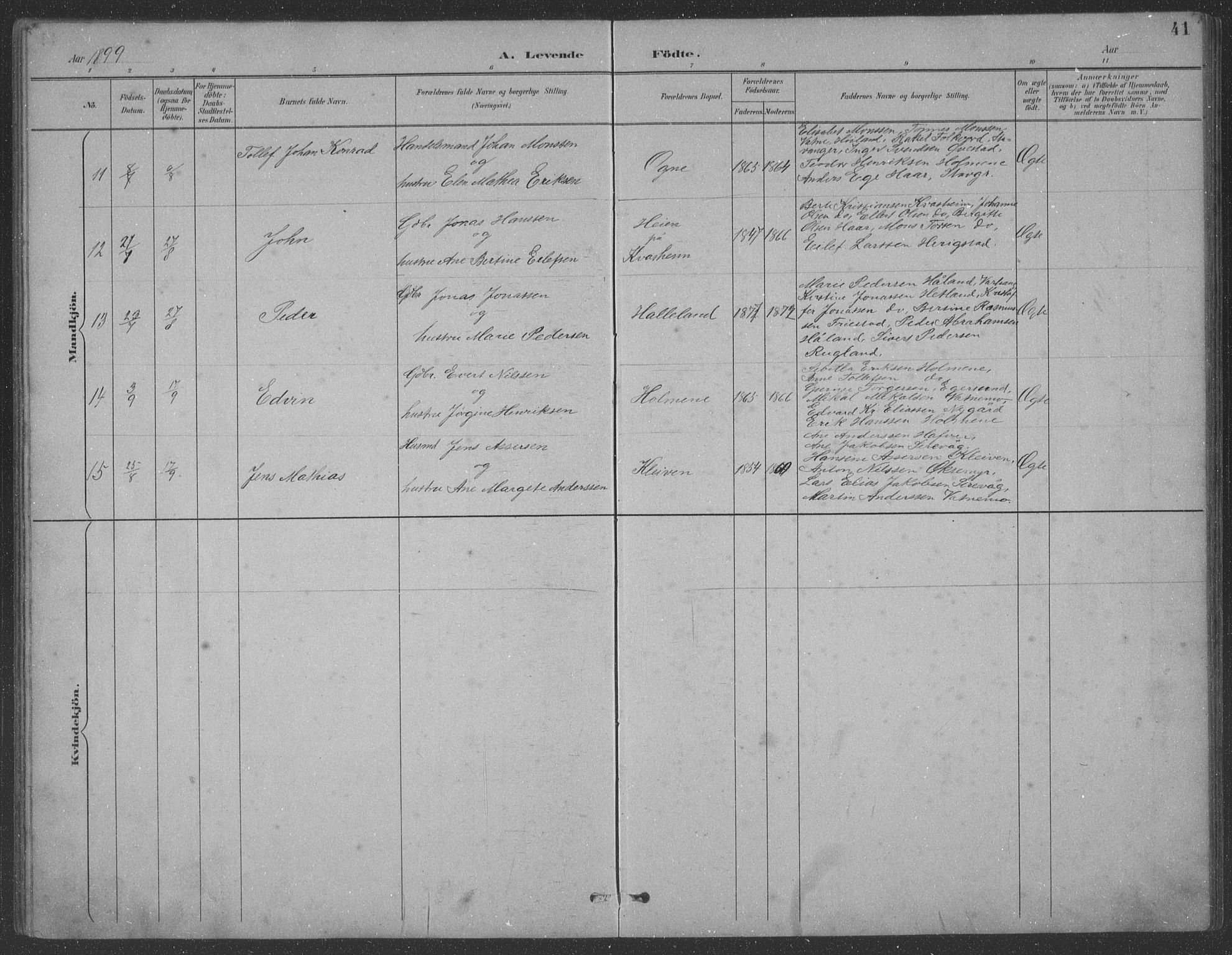 Eigersund sokneprestkontor, AV/SAST-A-101807/S09: Parish register (copy) no. B 21, 1890-1915, p. 41