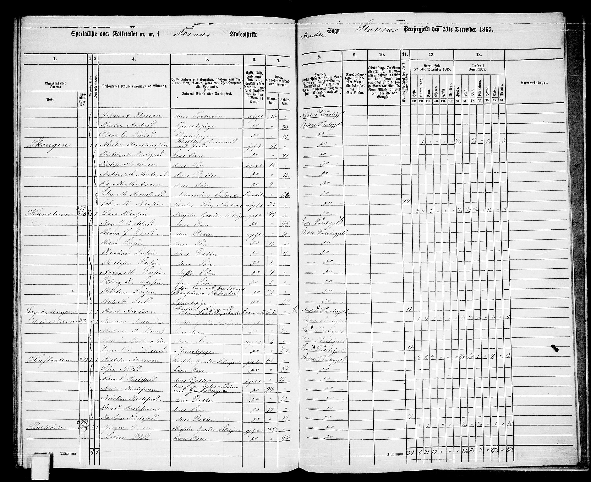 RA, 1865 census for Stokke, 1865, p. 182