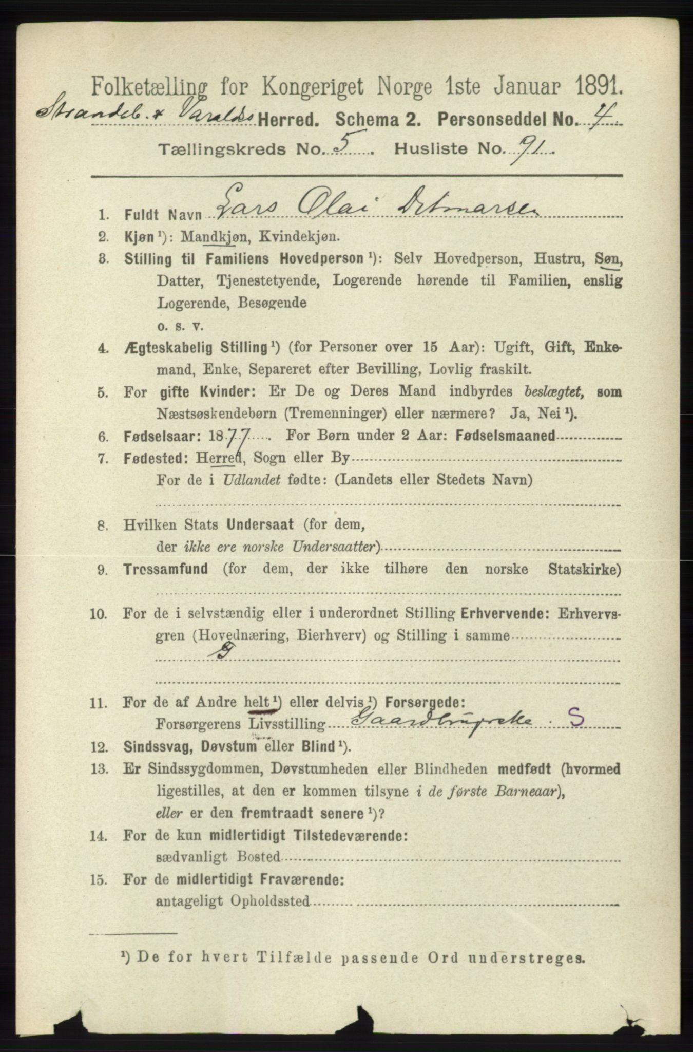 RA, 1891 census for 1226 Strandebarm og Varaldsøy, 1891, p. 2392