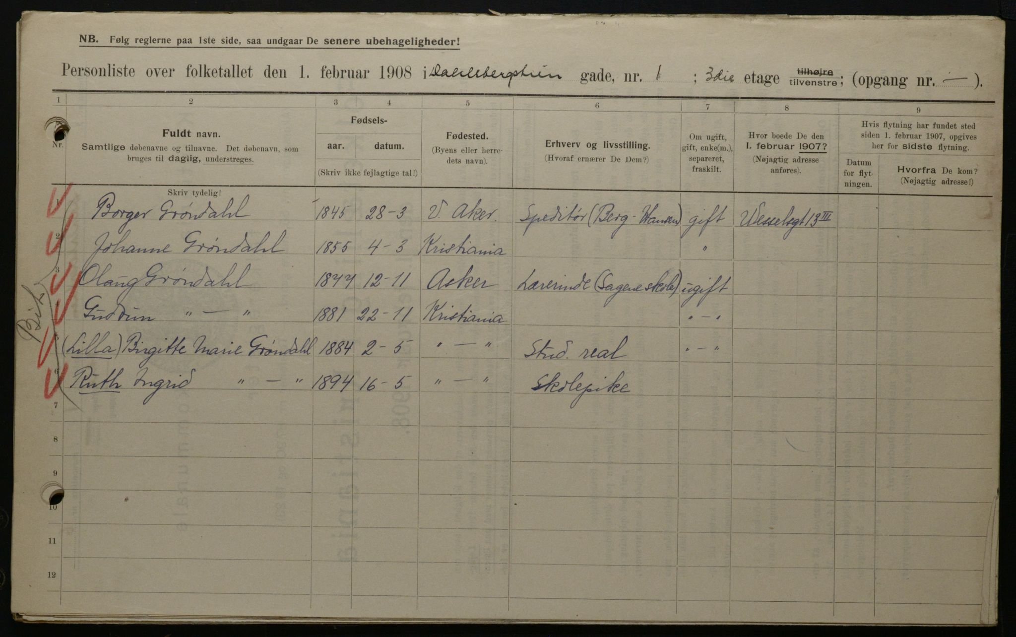 OBA, Municipal Census 1908 for Kristiania, 1908, p. 13109