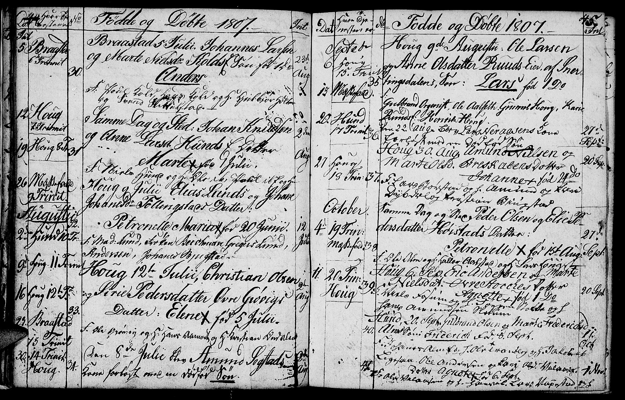 Vardal prestekontor, SAH/PREST-100/H/Ha/Hab/L0003: Parish register (copy) no. 3, 1803-1808, p. 44-45