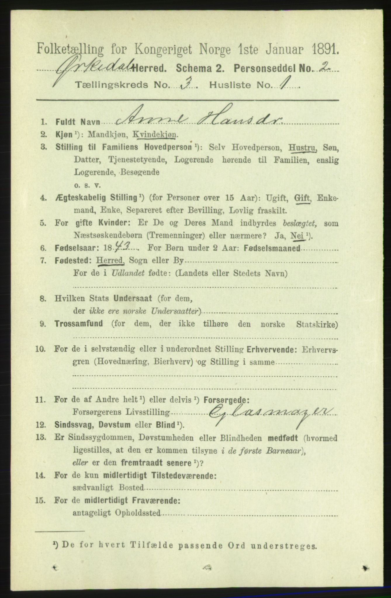 RA, 1891 census for 1638 Orkdal, 1891, p. 1482