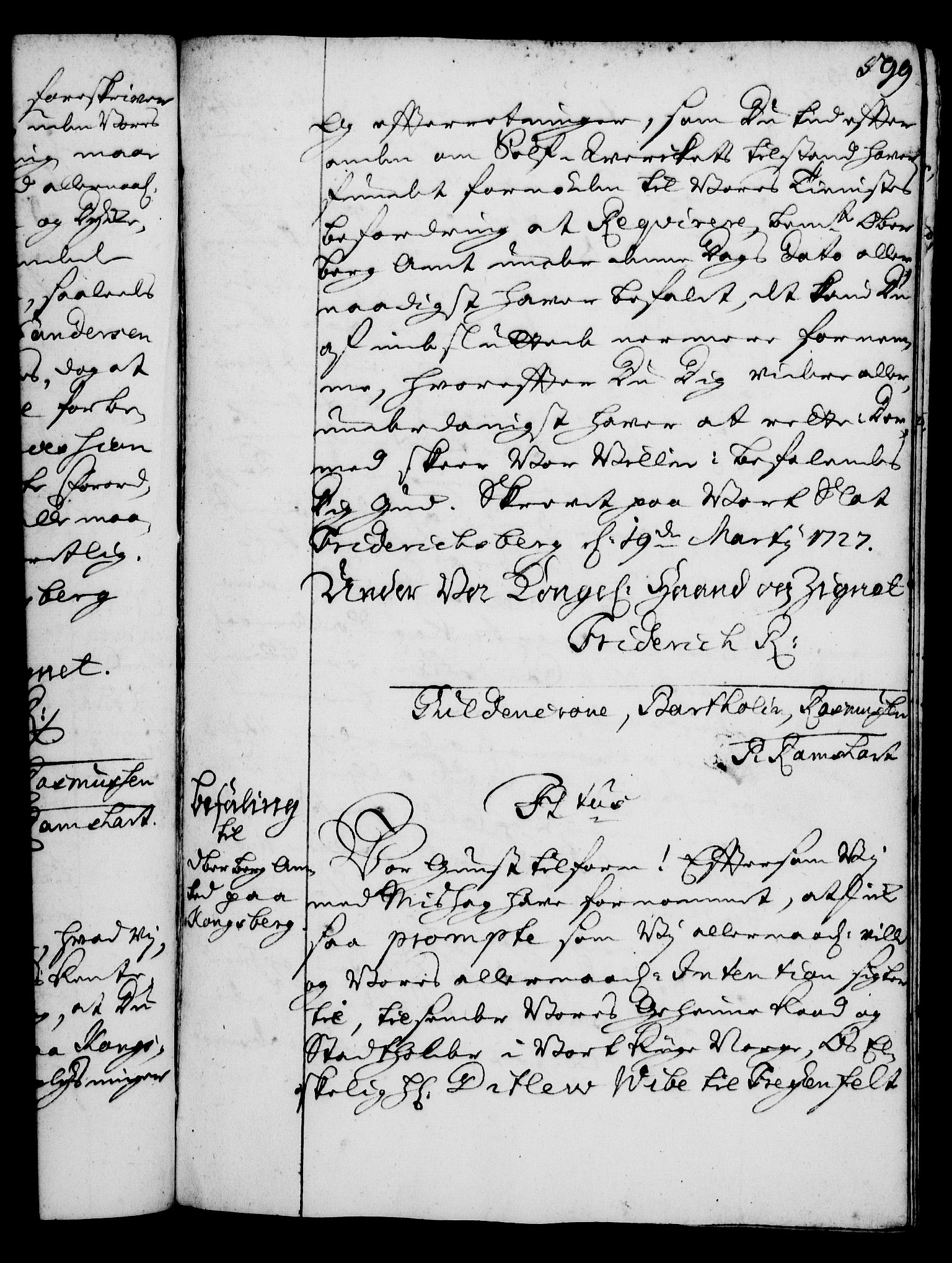 Rentekammeret, Kammerkanselliet, RA/EA-3111/G/Gg/Gga/L0002: Norsk ekspedisjonsprotokoll med register (merket RK 53.2), 1723-1727, p. 599