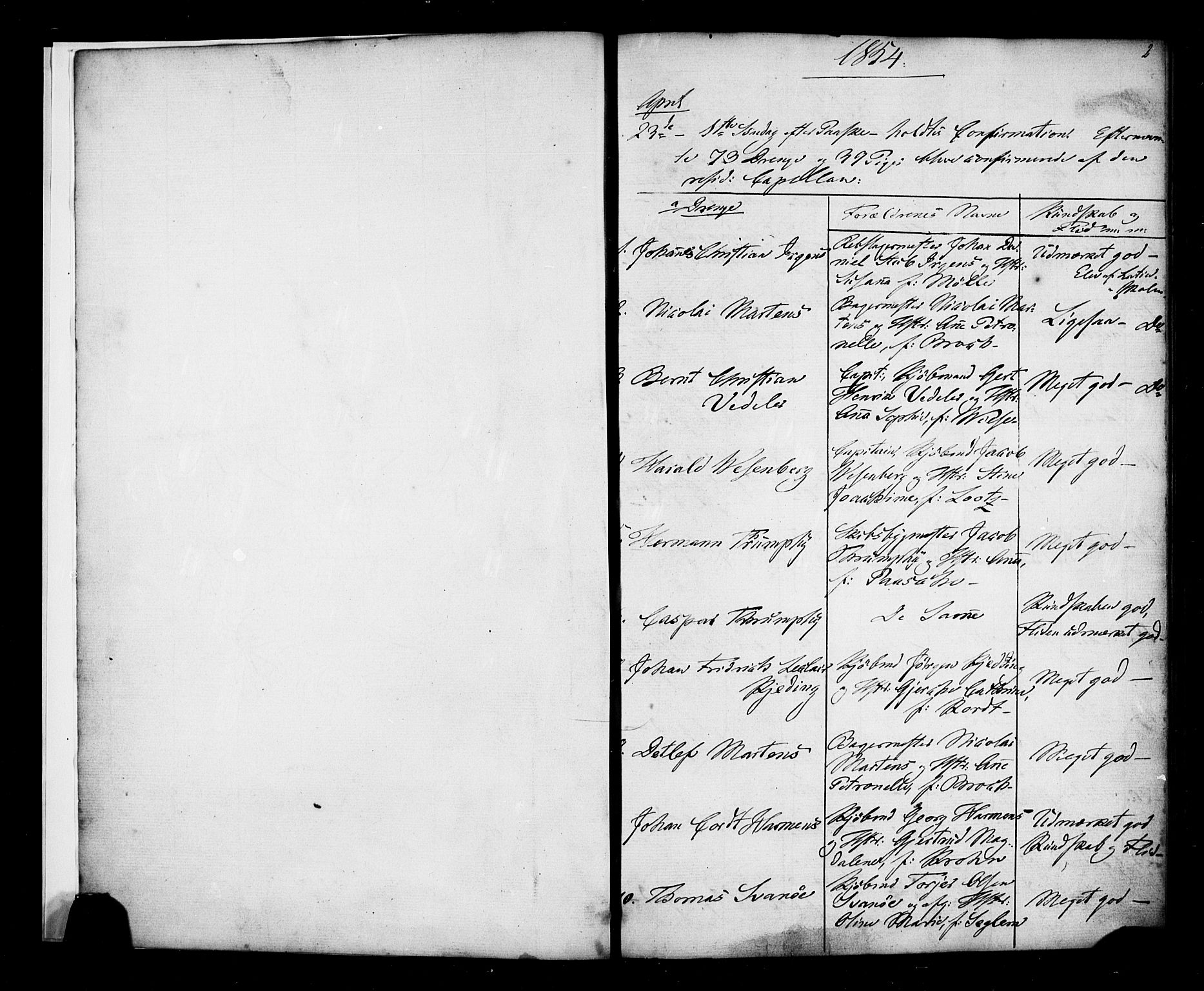 Korskirken sokneprestembete, AV/SAB-A-76101/H/Haa/L0068: Curate's parish register no. A 3, 1854-1868, p. 2