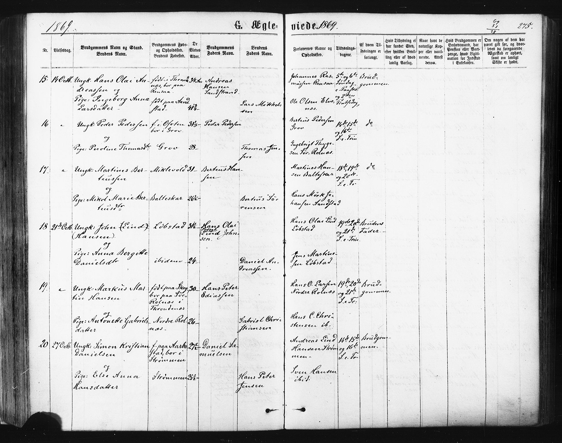 Ibestad sokneprestembete, AV/SATØ-S-0077/H/Ha/Haa/L0010kirke: Parish register (official) no. 10, 1869-1879, p. 275