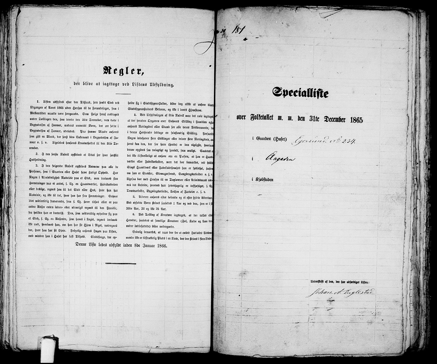 RA, 1865 census for Eigersund parish, Egersund town, 1865, p. 374