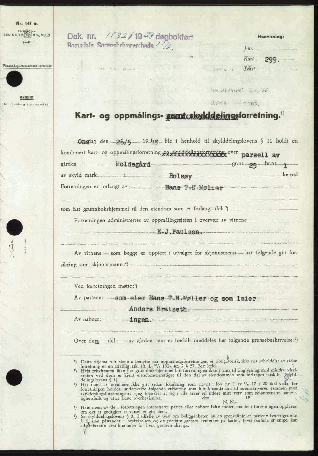 Romsdal sorenskriveri, AV/SAT-A-4149/1/2/2C: Mortgage book no. A26, 1948-1948, Diary no: : 1532/1948