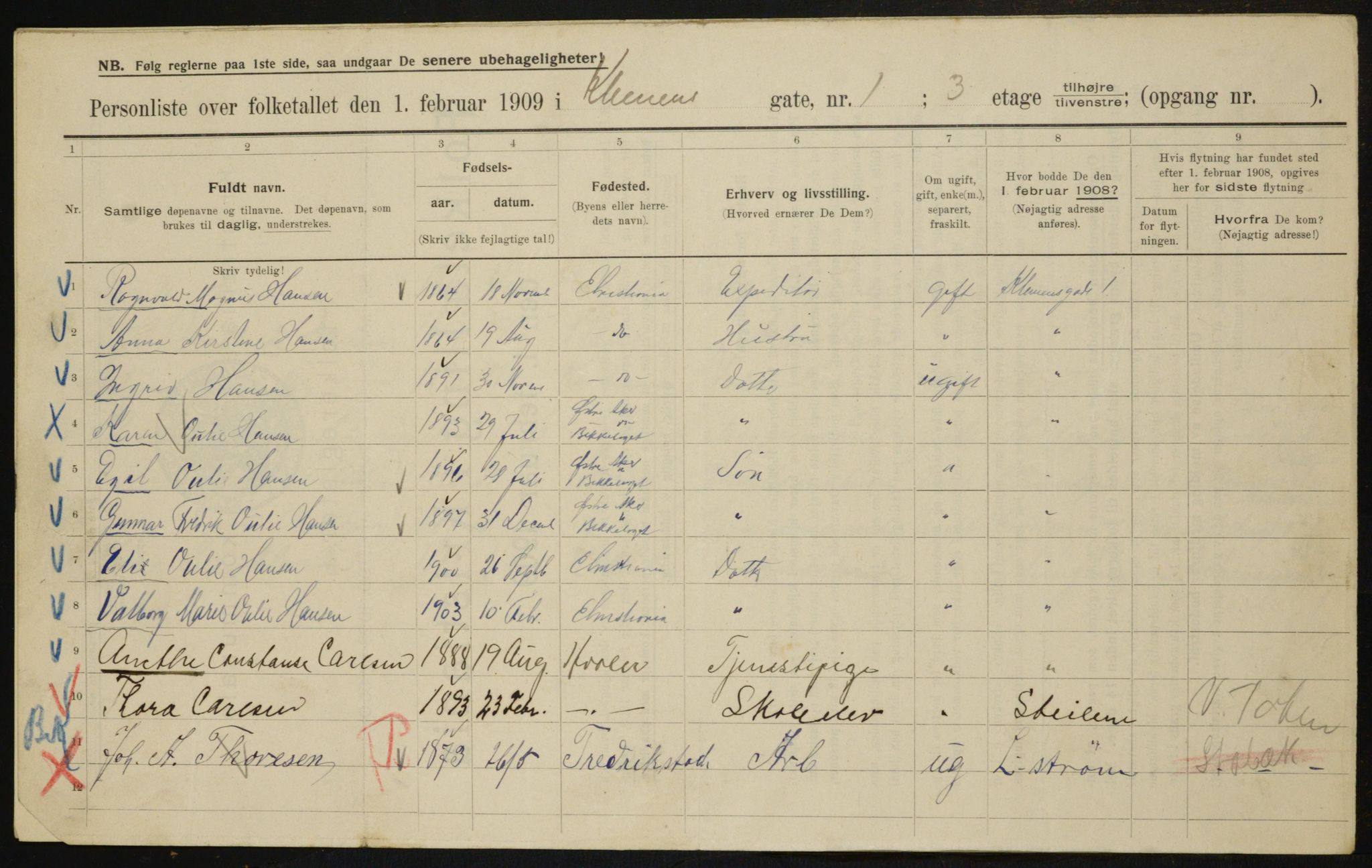 OBA, Municipal Census 1909 for Kristiania, 1909, p. 11571