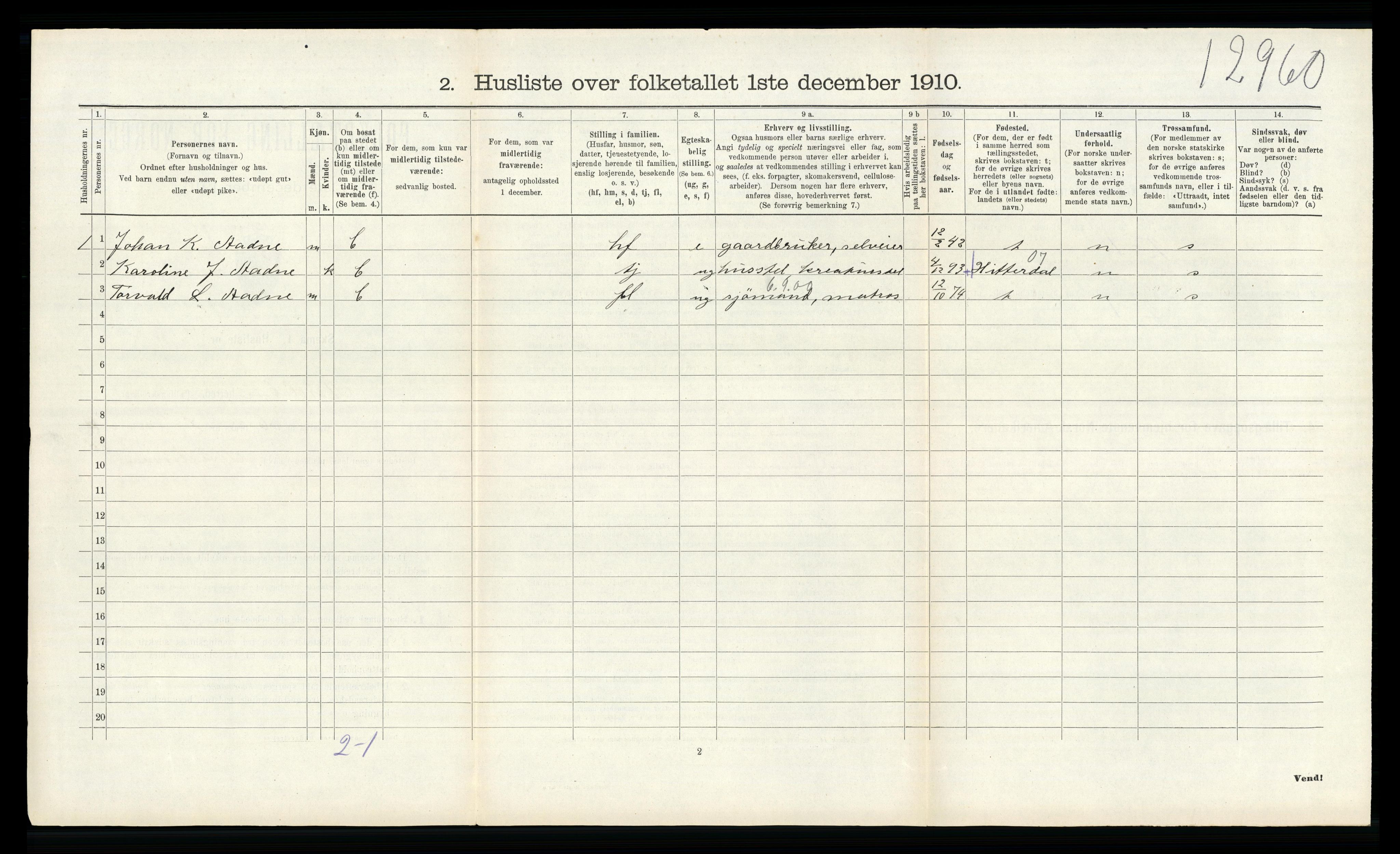 RA, 1910 census for Andebu, 1910, p. 516