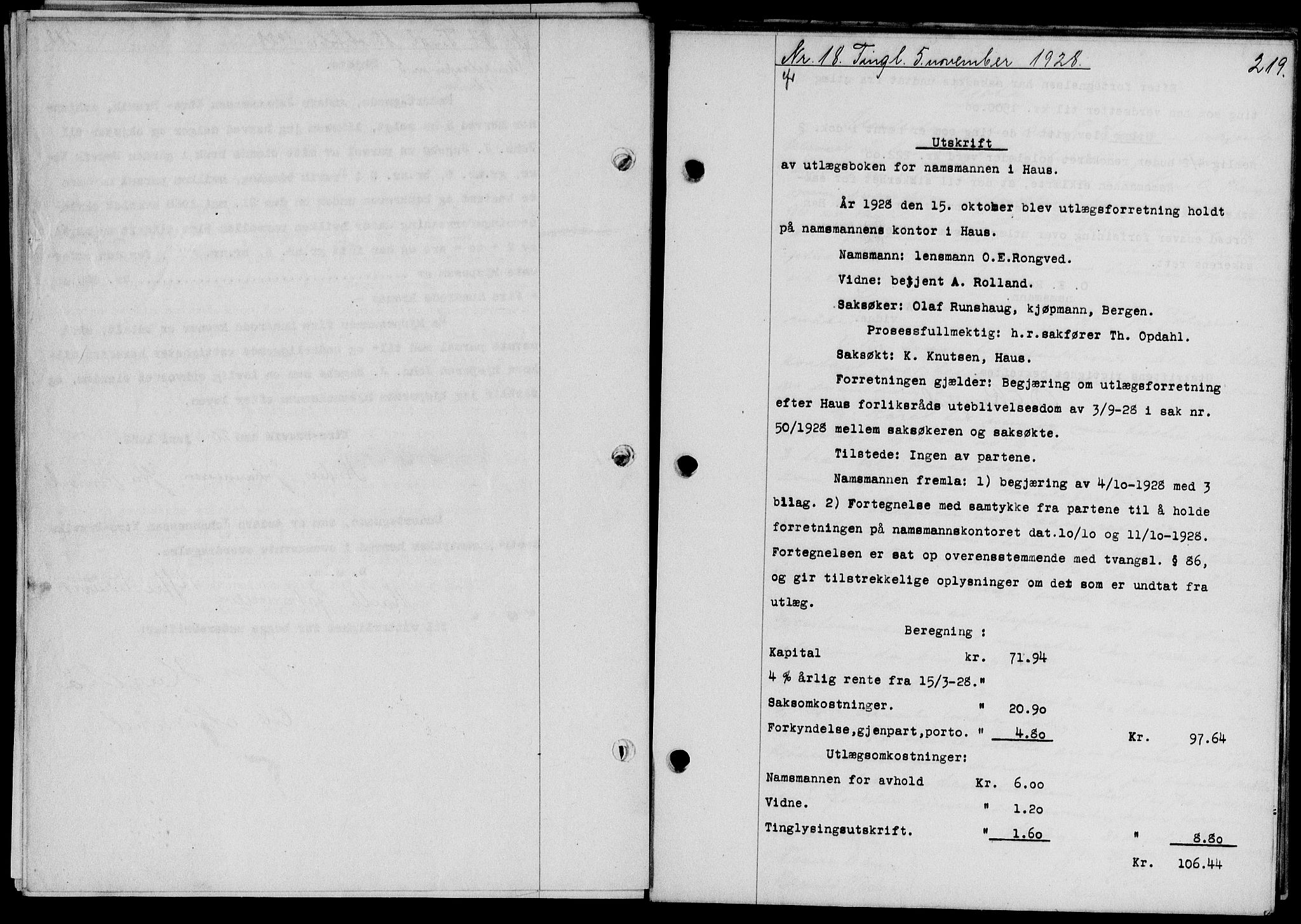 Nordhordland sorenskrivar, SAB/A-2901/1/G/Gb/Gba/L0065a: Mortgage book no. II.B.a.65, 1928-1929, Deed date: 05.11.1928