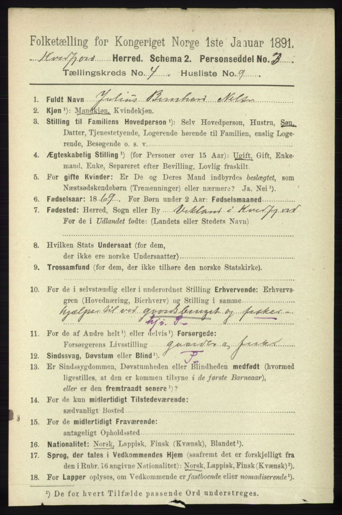 RA, 1891 census for 1911 Kvæfjord, 1891, p. 1940