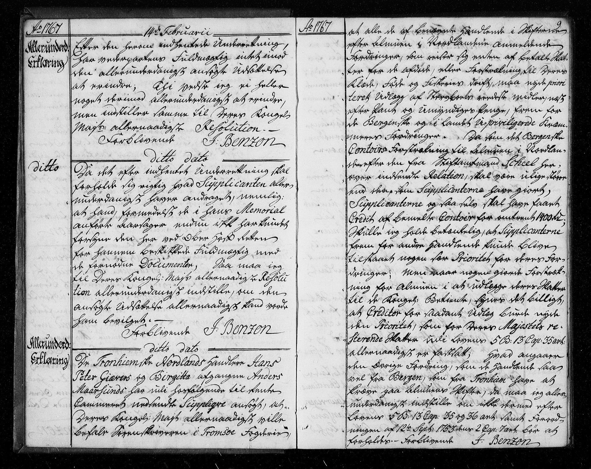 Stattholderembetet 1572-1771, AV/RA-EA-2870/Bf/L0006: Stattholderprotokoll (allmenn kopibok), 1767-1768, p. 8b-9a