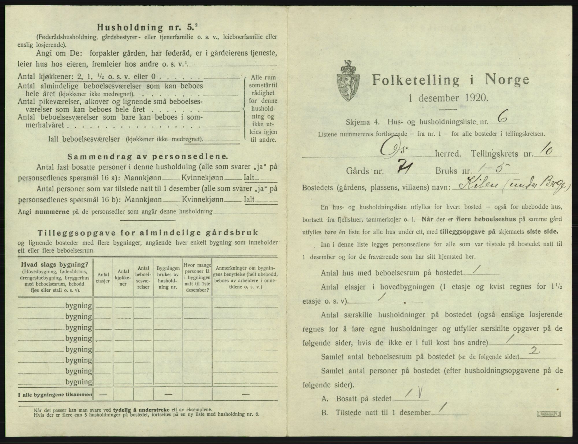 SAB, 1920 census for Os, 1920, p. 1087