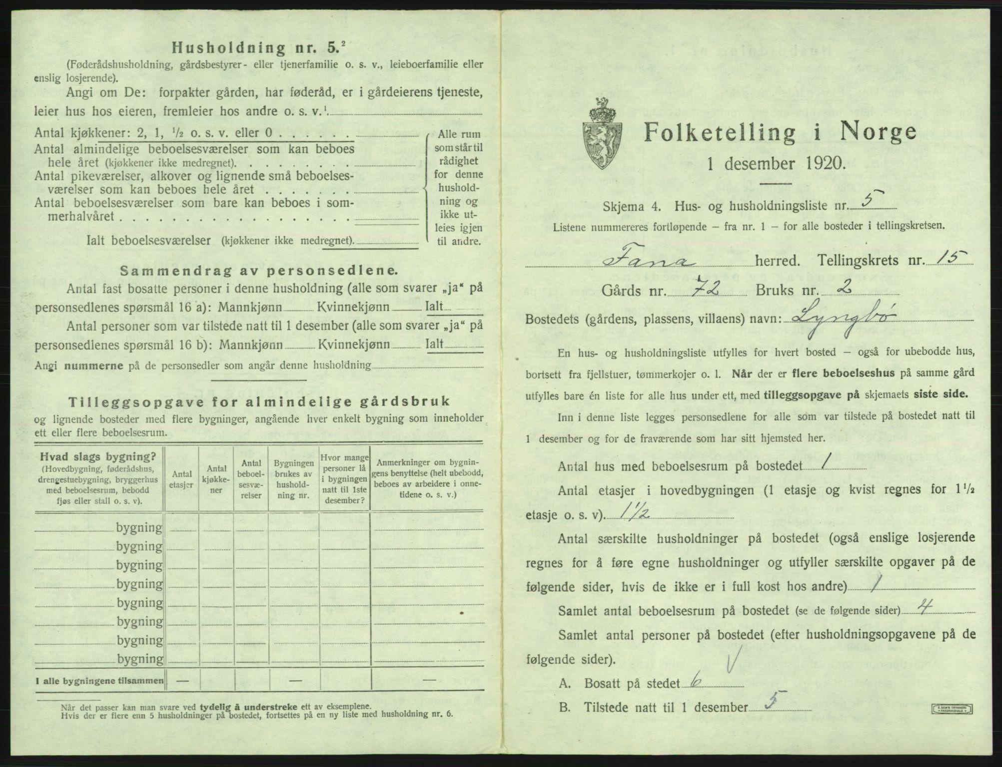 SAB, 1920 census for Fana, 1920, p. 2476