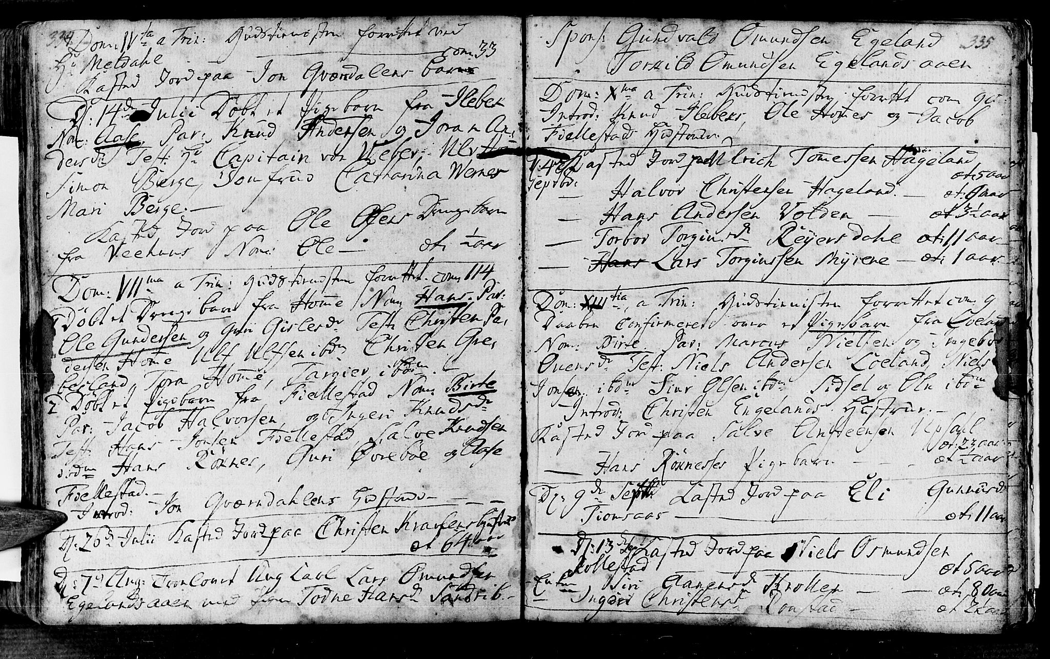 Vennesla sokneprestkontor, SAK/1111-0045/Fa/Fac/L0001: Parish register (official) no. A 1, 1743-1784, p. 334-335