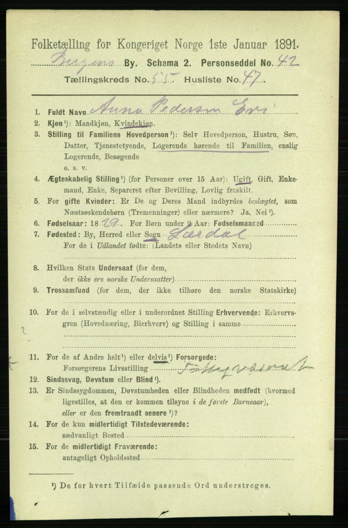 RA, 1891 Census for 1301 Bergen, 1891, p. 64414