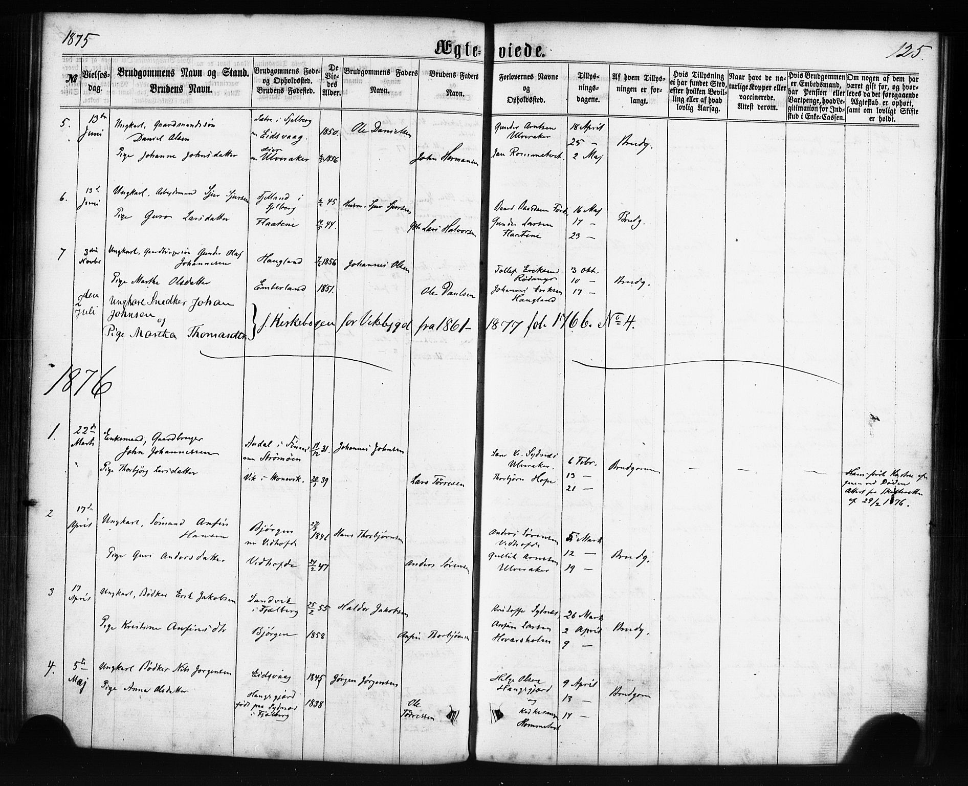 Sveio Sokneprestembete, AV/SAB-A-78501/H/Haa: Parish register (official) no. C 1, 1862-1880, p. 125