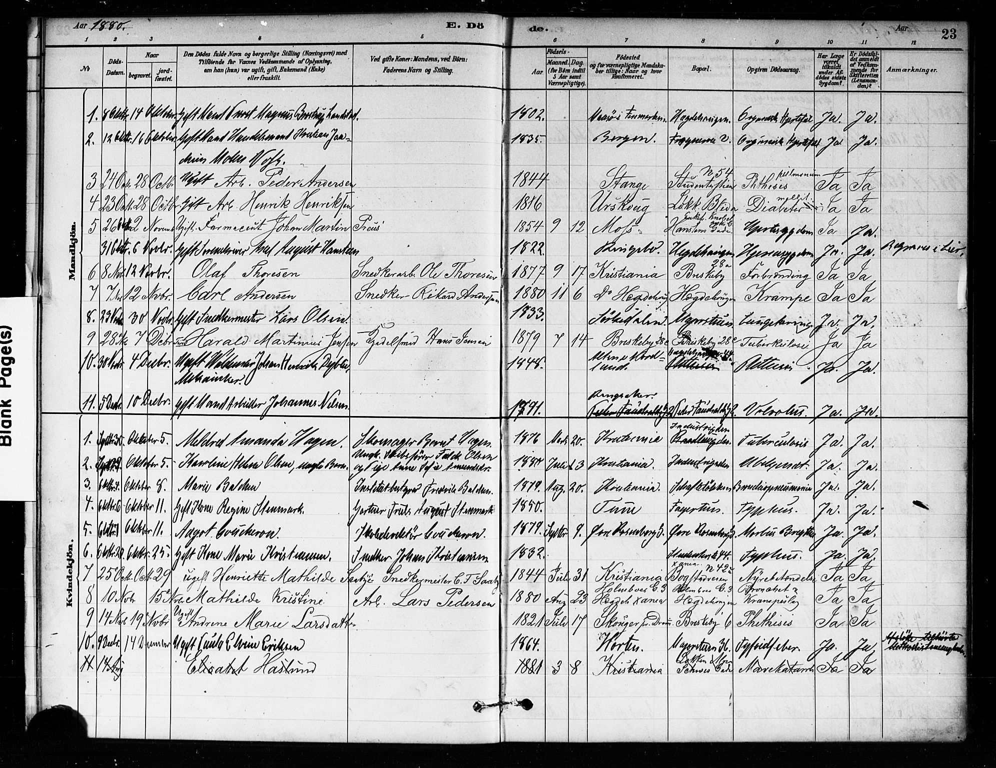 Uranienborg prestekontor Kirkebøker, AV/SAO-A-10877/F/Fa/L0004: Parish register (official) no. 4, 1880-1901, p. 23