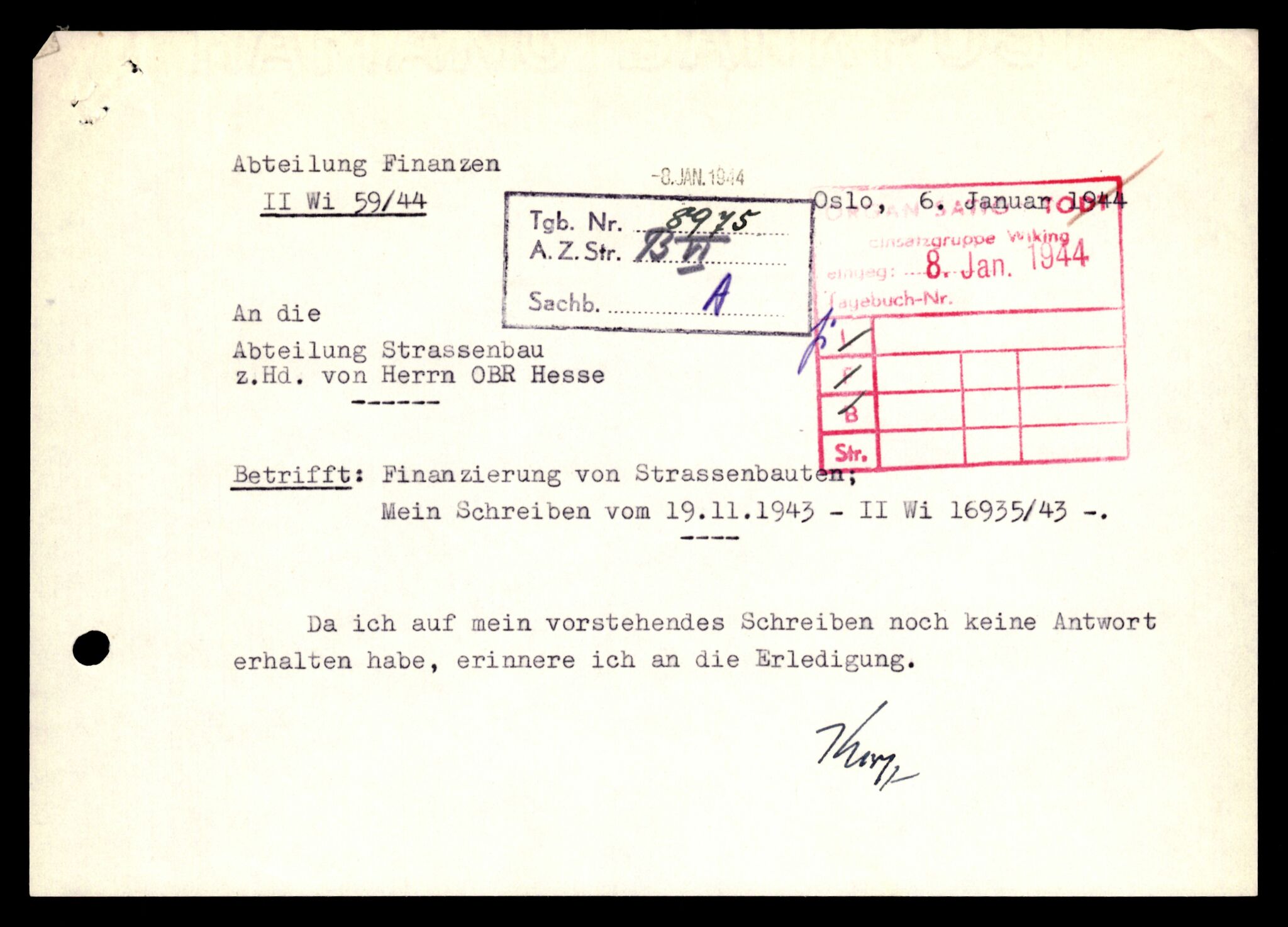 Forsvarets Overkommando. 2 kontor. Arkiv 11.4. Spredte tyske arkivsaker, AV/RA-RAFA-7031/D/Dar/Darb/L0001: Reichskommissariat - Hauptabteilung Technik und Verkehr, 1940-1944, p. 283