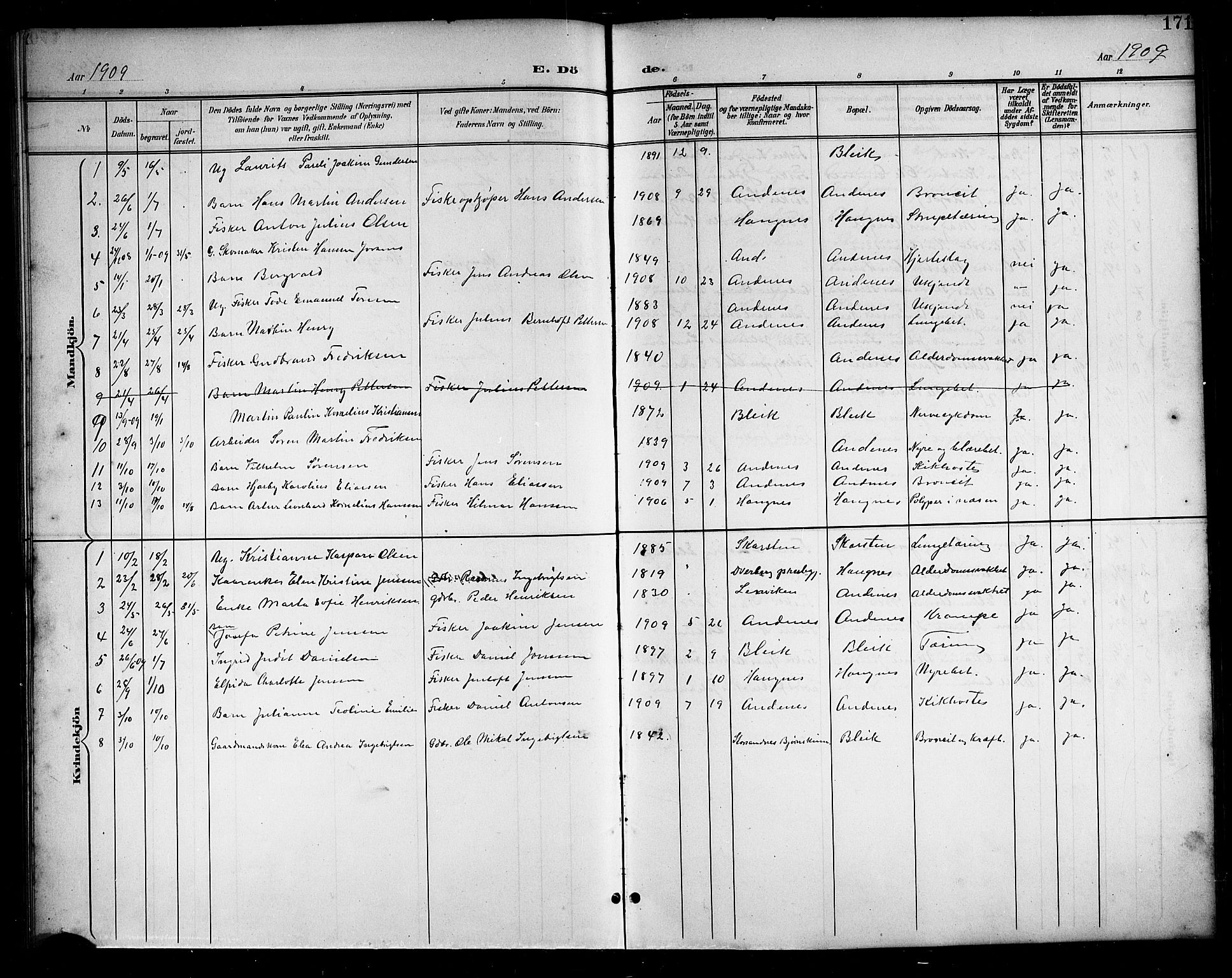 Ministerialprotokoller, klokkerbøker og fødselsregistre - Nordland, SAT/A-1459/899/L1449: Parish register (copy) no. 899C04, 1900-1918, p. 171