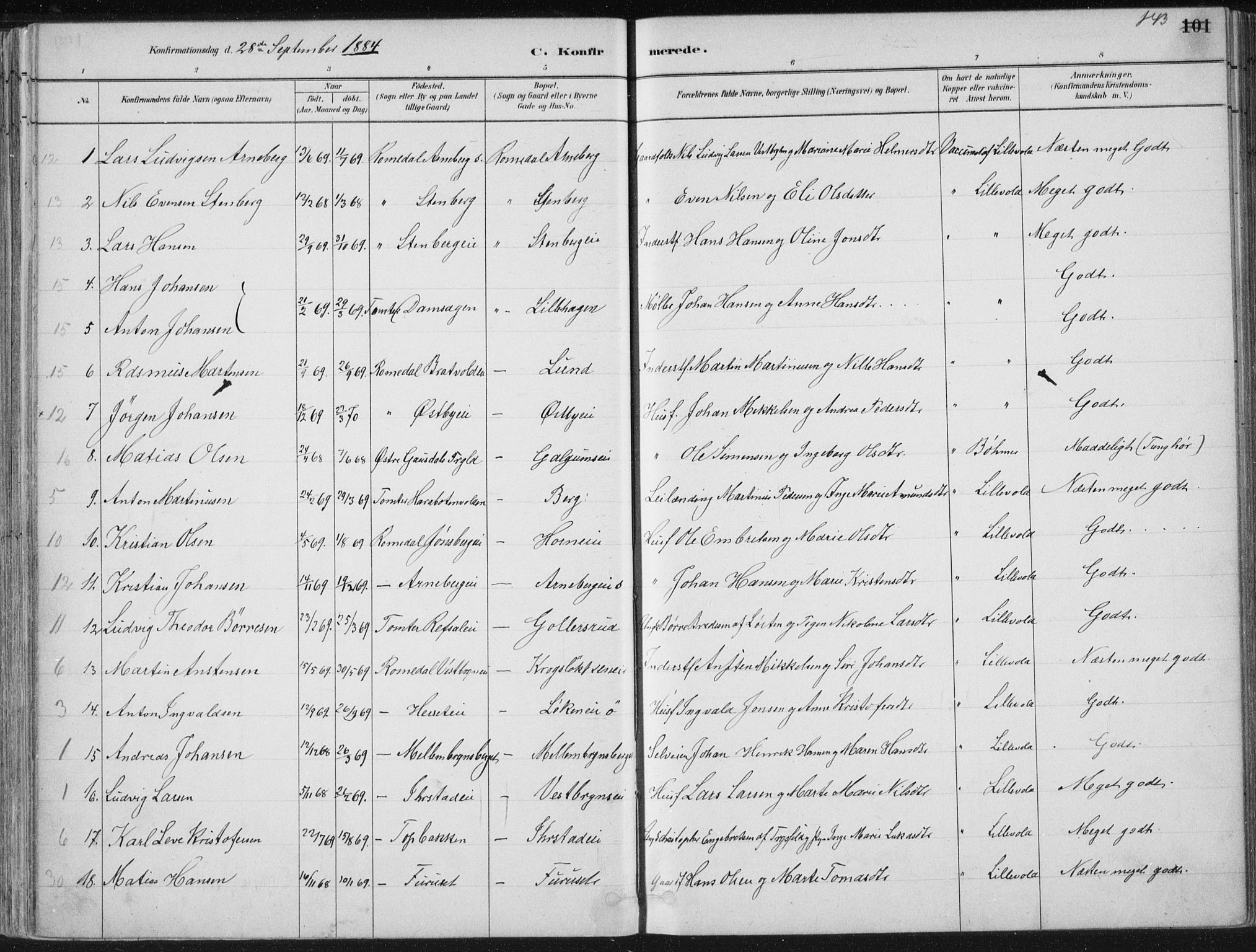 Romedal prestekontor, SAH/PREST-004/K/L0010: Parish register (official) no. 10, 1880-1895, p. 143