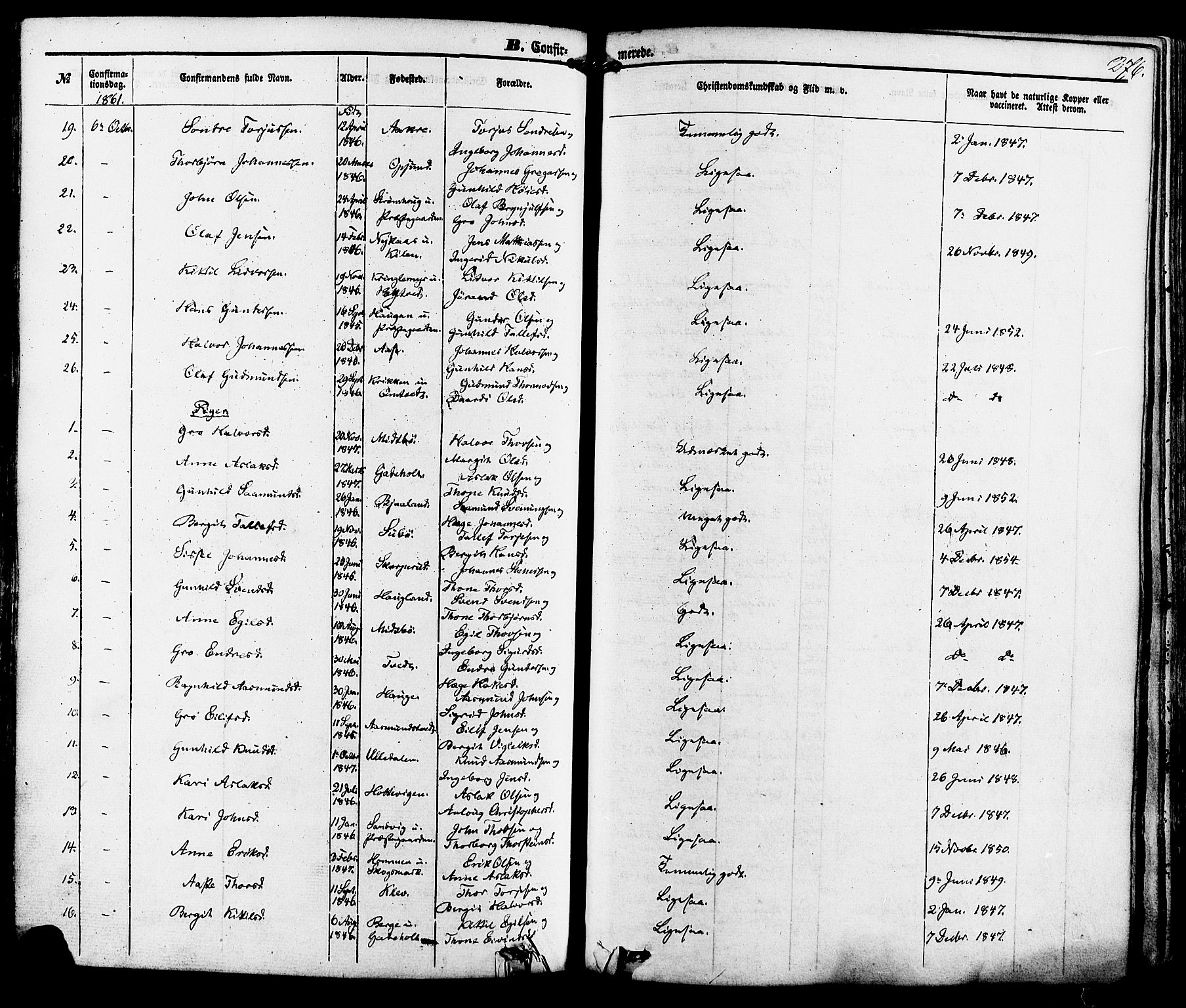 Kviteseid kirkebøker, AV/SAKO-A-276/F/Fa/L0007: Parish register (official) no. I 7, 1859-1881, p. 276