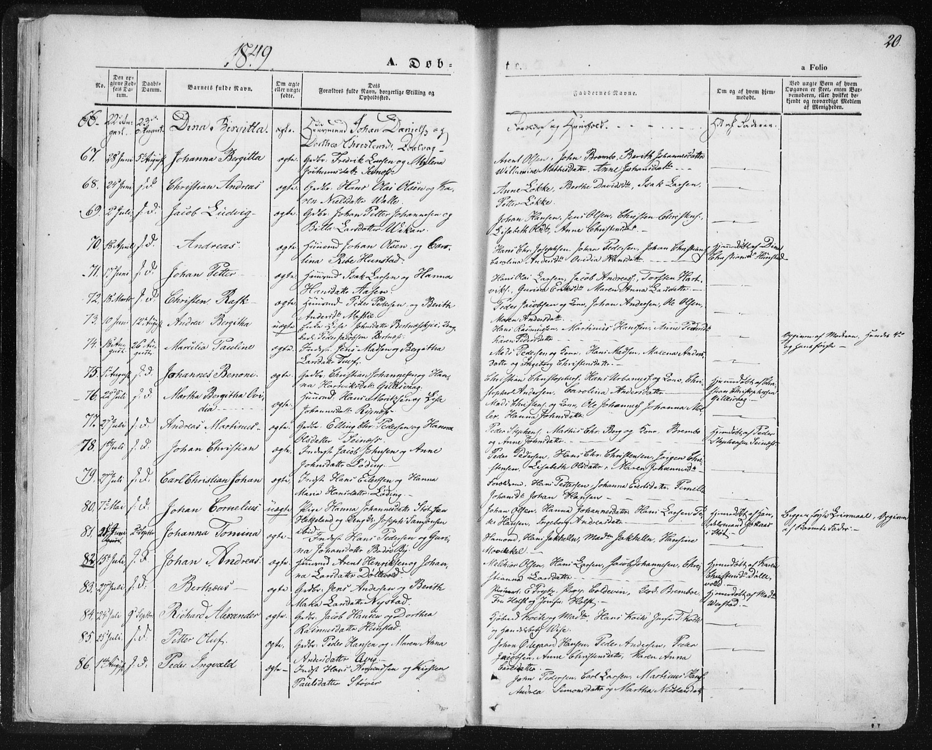 Ministerialprotokoller, klokkerbøker og fødselsregistre - Nordland, SAT/A-1459/801/L0007: Parish register (official) no. 801A07, 1845-1863, p. 20