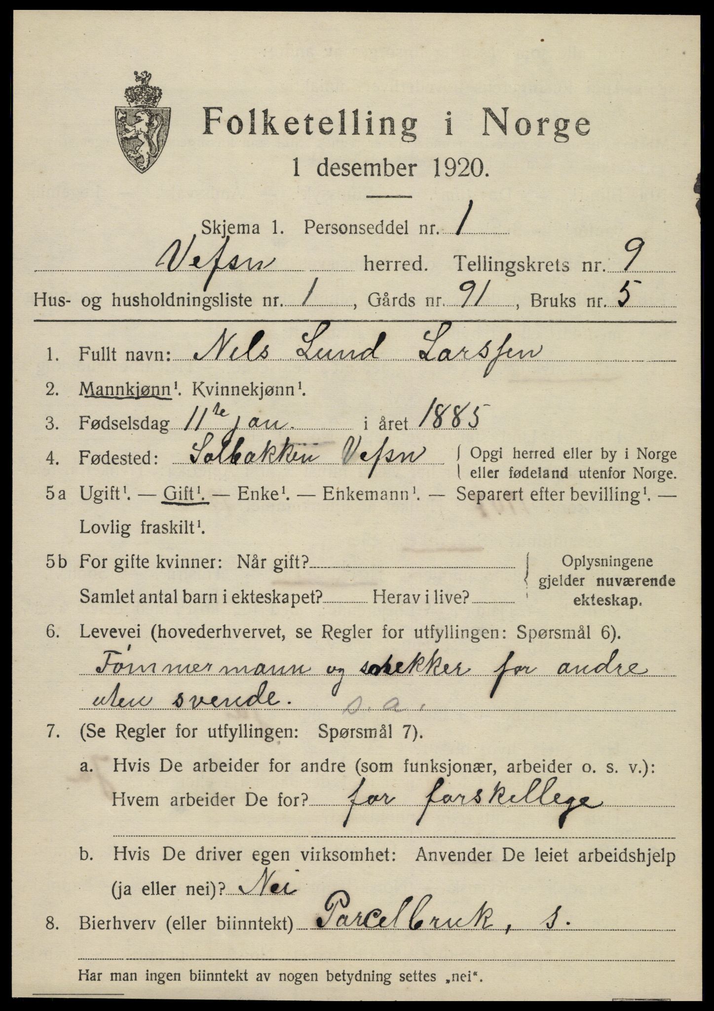 SAT, 1920 census for Vefsn, 1920, p. 5675